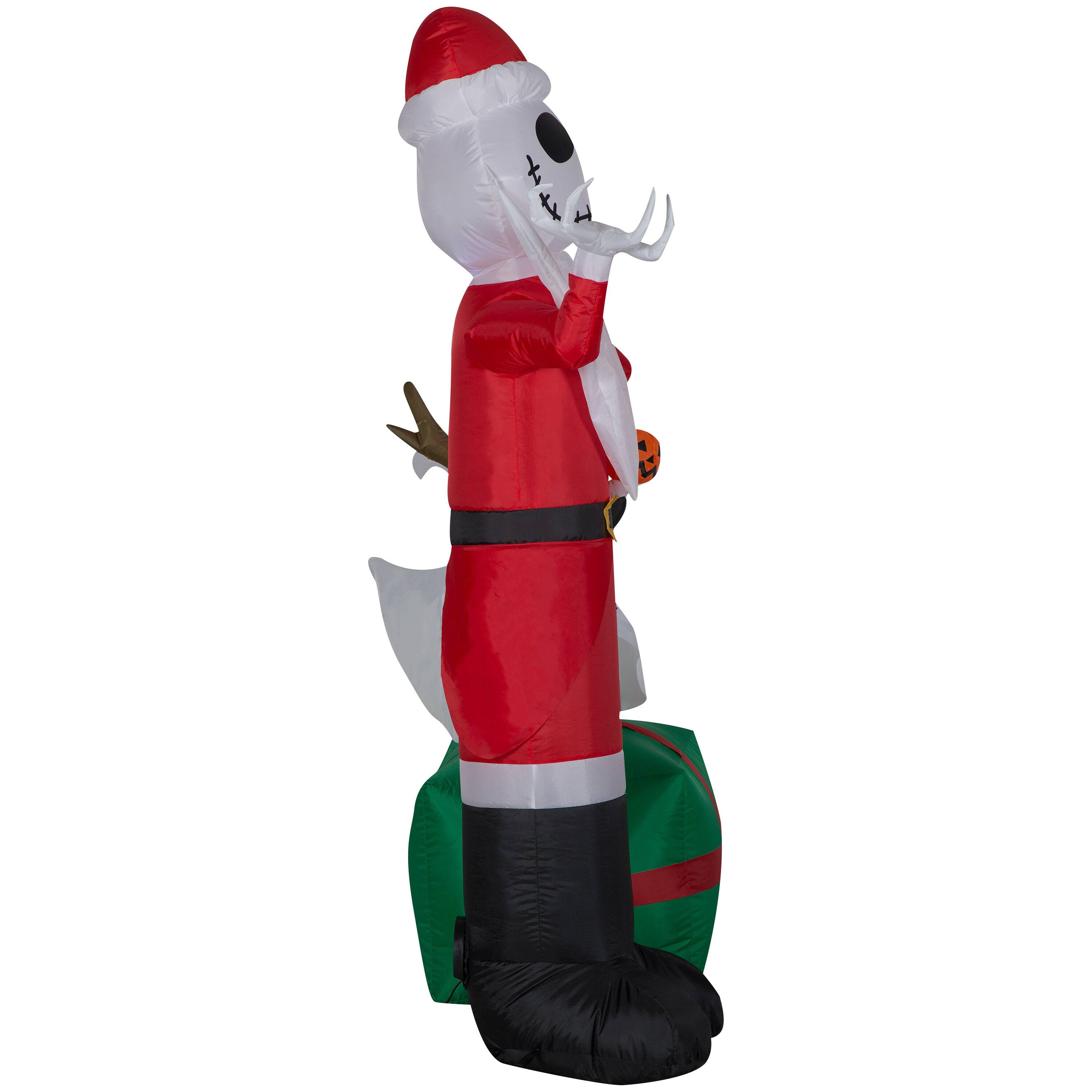 5ft. Airblown® Inflatable Jack Skellington as Santa and Zero Wearing Antlers