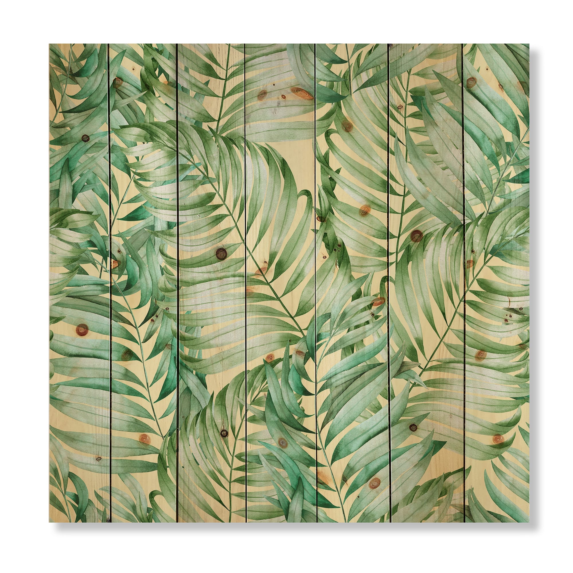 Designart - Tropical Leaves of Monstera - Tropical Print on Natural Pine Wood