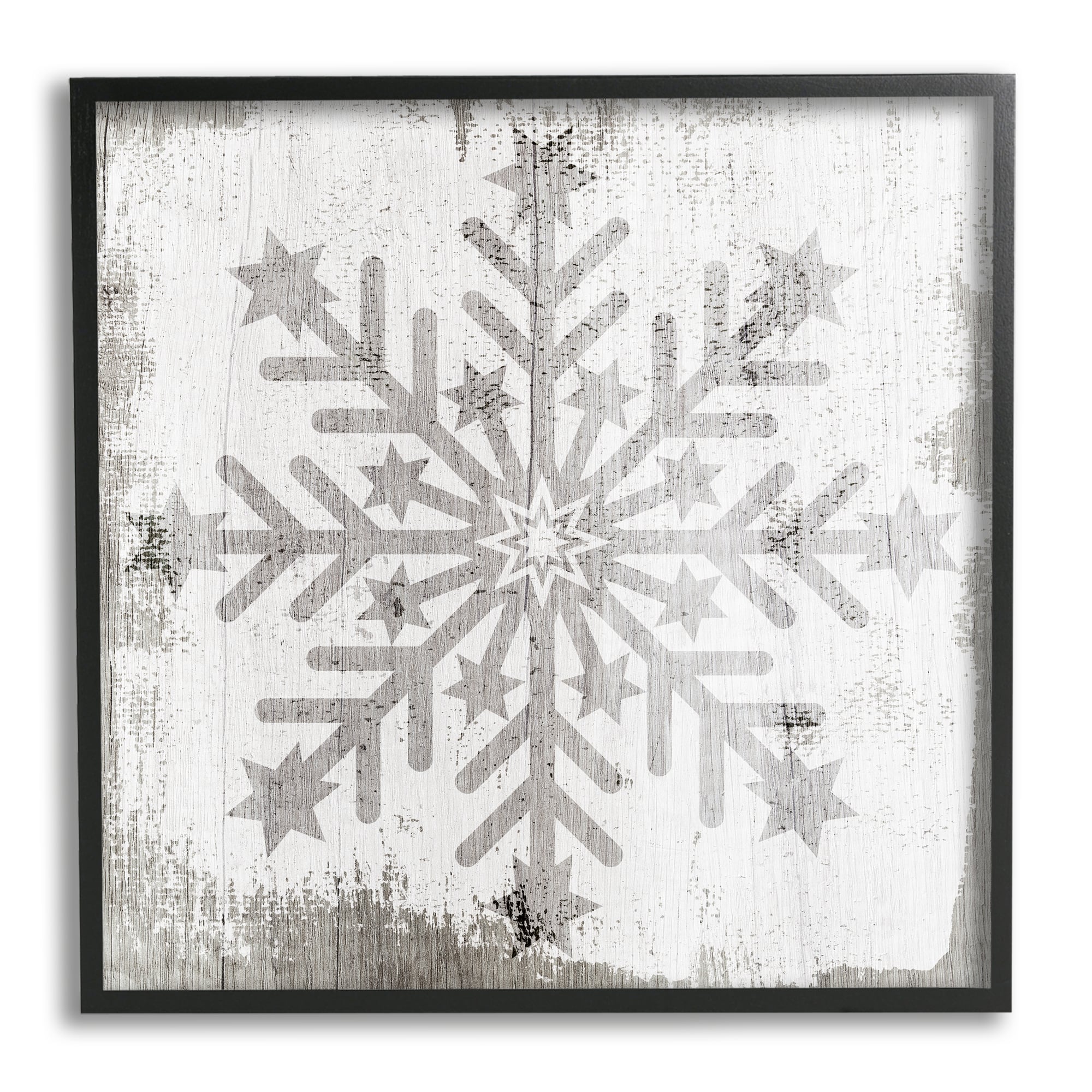 Stupell Industries Winter Snowflake Weathered Pattern Framed Giclee Art