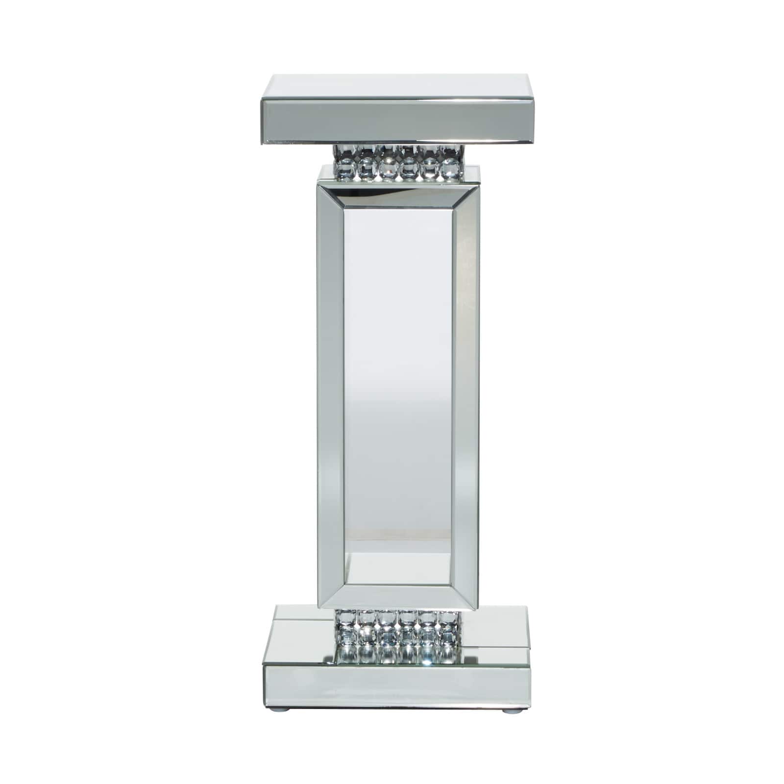 Silver MDF Wood Glam Pedestal Table, 12" x 12" x 28"