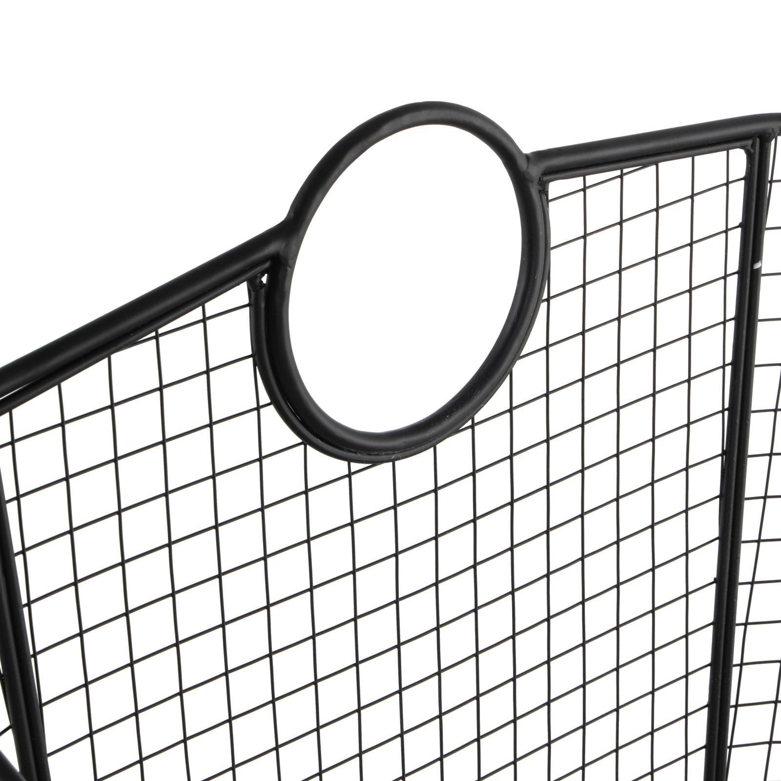 30.25" Black Metal Open Frame Wire Grid Storage Basket with Curved Sides & Ring Handles