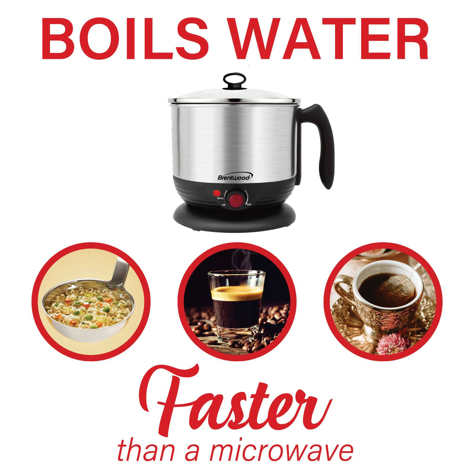 Brentwood Black 1.3qt. 600 Watt Stainless Steel Cordless Electric Hot Pot Cooker & Food Steamer With Swivel Base