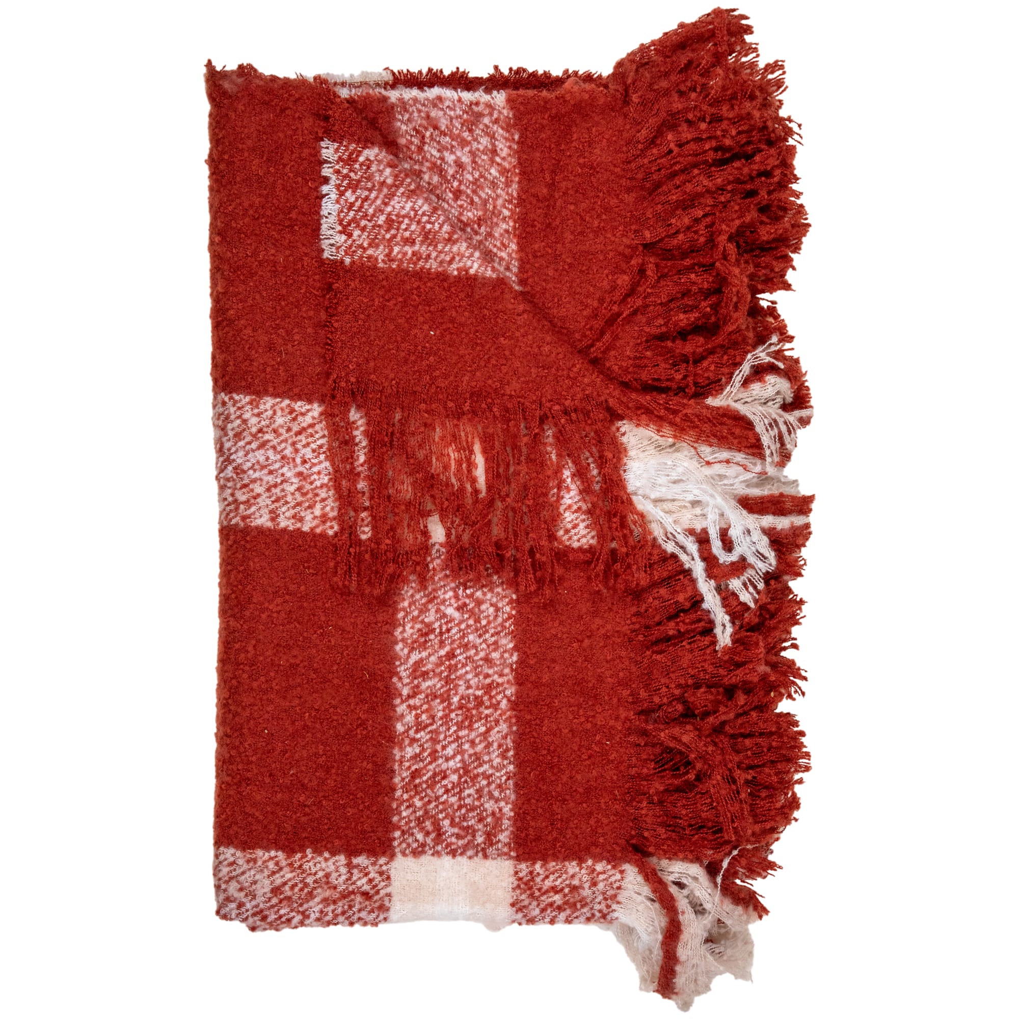 Red Plaid Woven Fringed Christmas Throw Blanket 50" x 60"