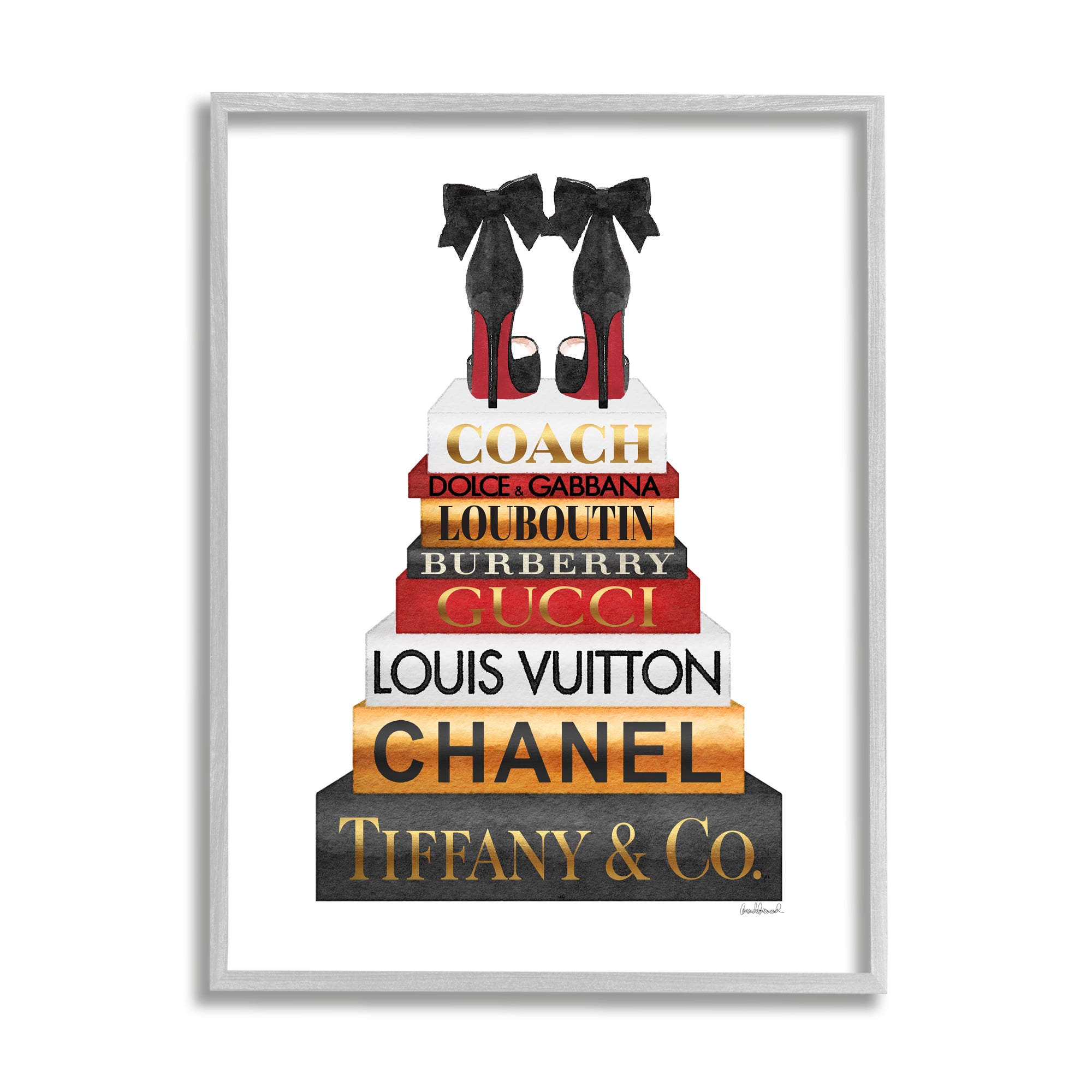 Stupell Industries Designer Bow Heels on Deluxe Glam Bookstack Framed Wall Art