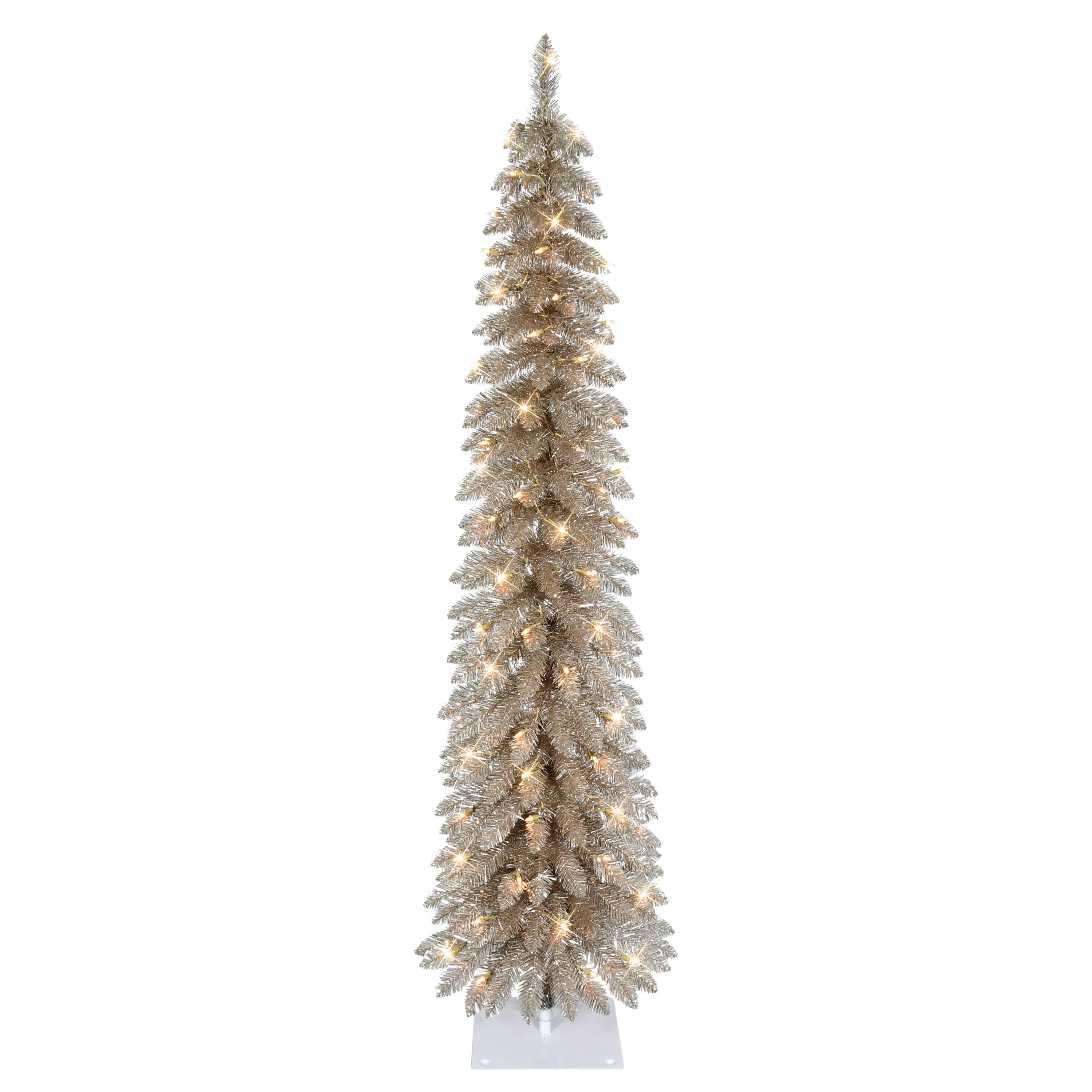 6ft. Pre-Lit Rose Gold Alpine Pencil Artificial Christmas Tree, Clear Lights 