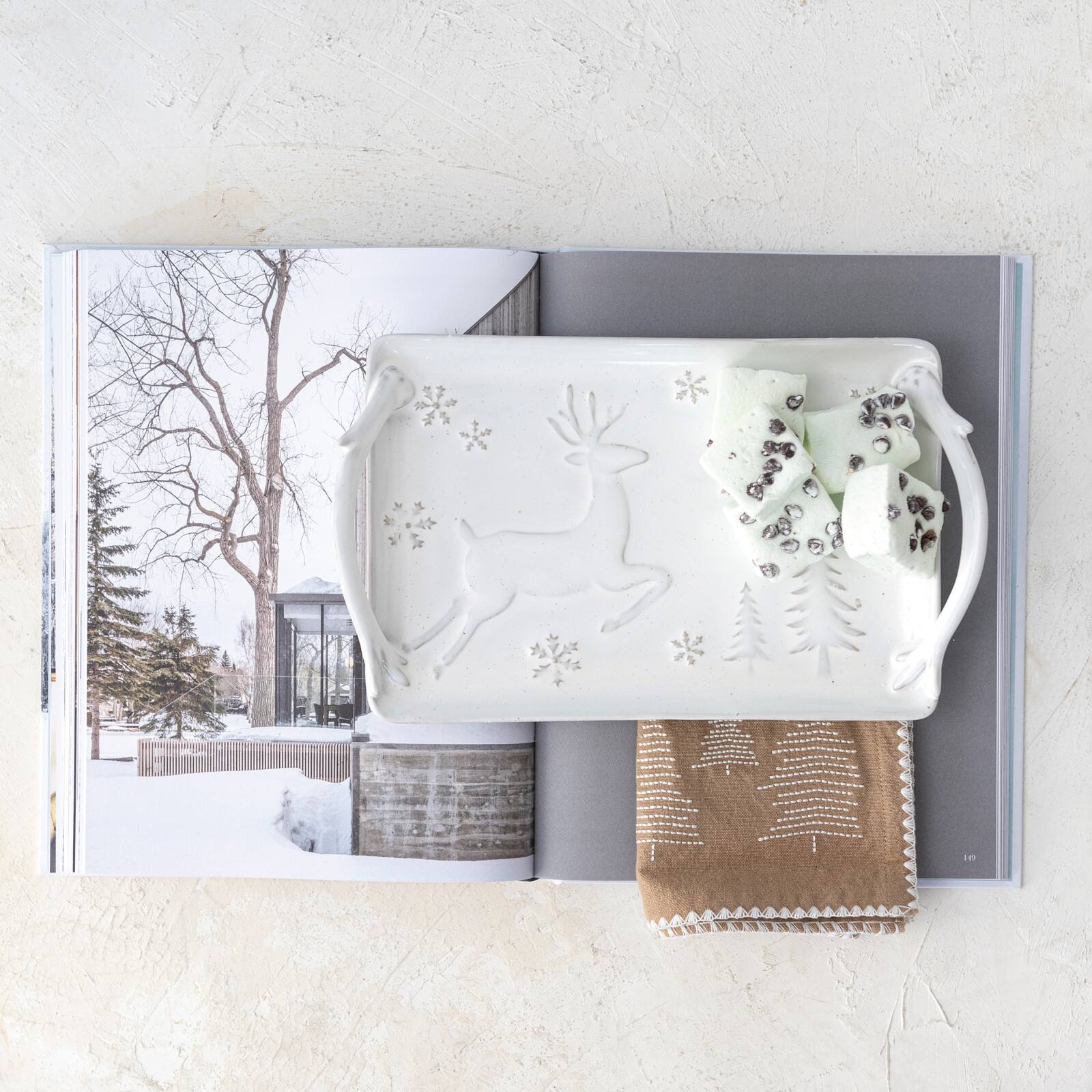 Hello Honey® 11" White Christmas Debossed Stoneware Tray