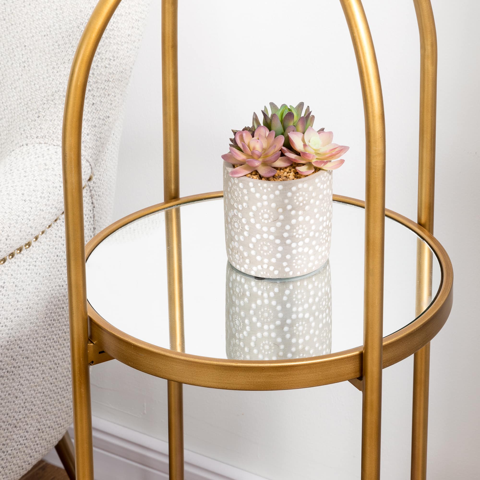 Glitzhome® 42" Gold Regency Modern 2-Tier Mirror Organizer Floor Shelf