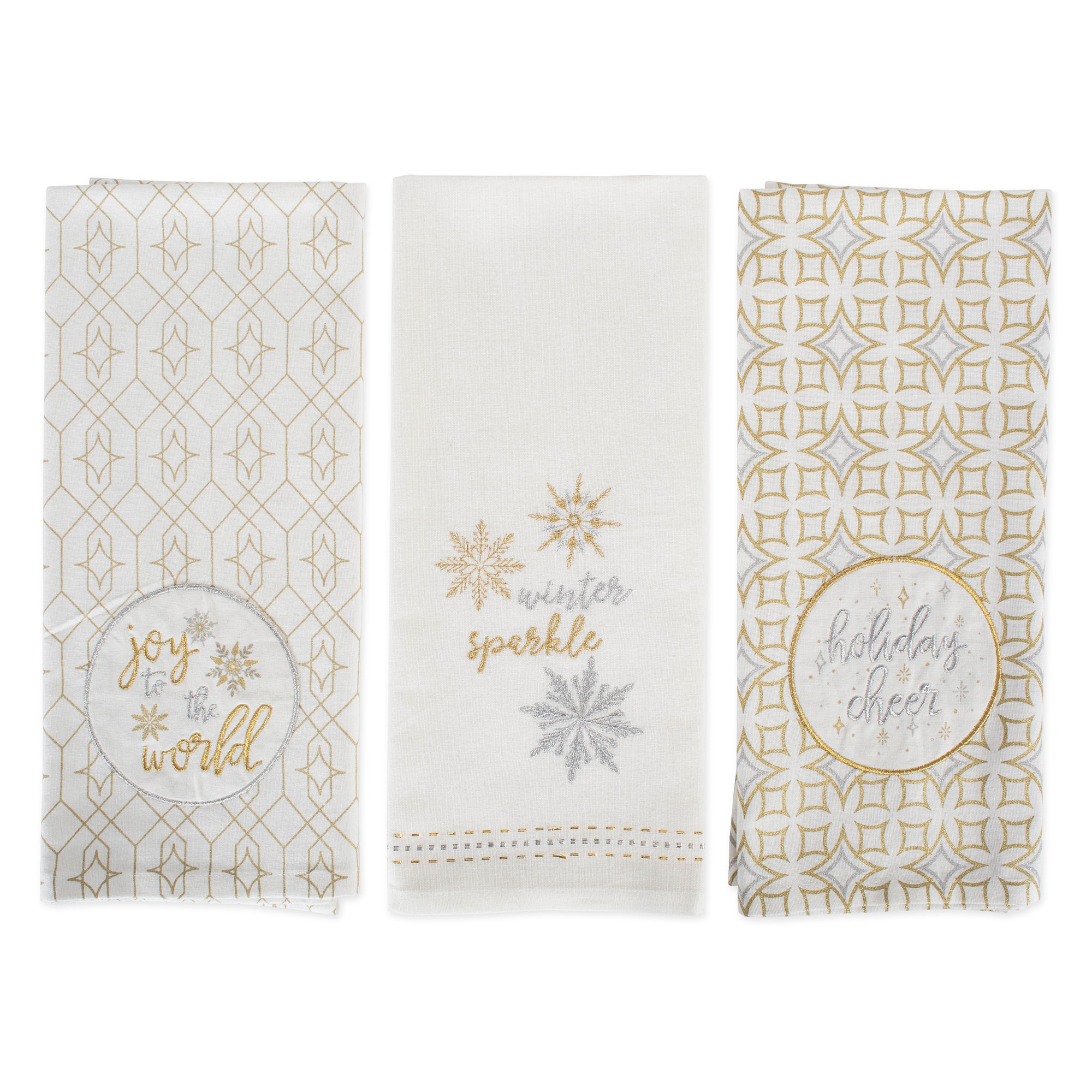 DII® Assorted Winter Sparkle Embellished Dishtowel Set