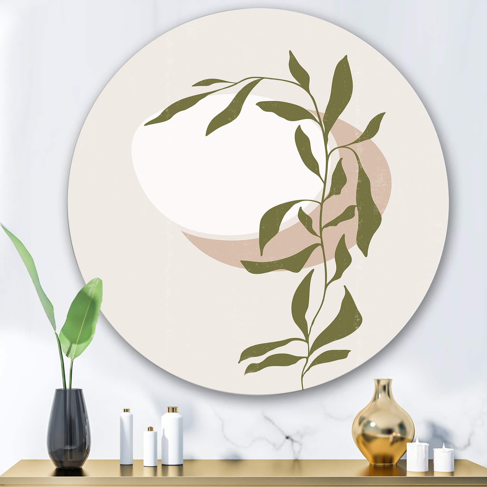 Designart - Abstract Sun and Moon With Green Leaf III