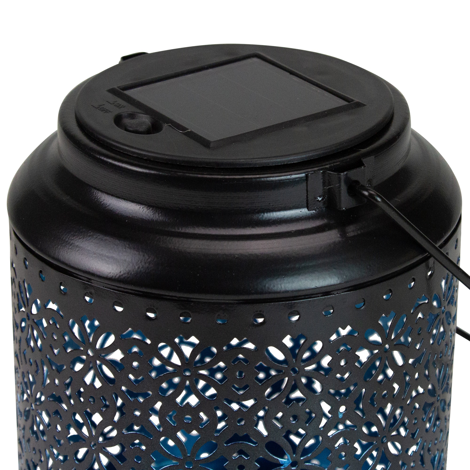7" Black Integrated Floral LED Solar Outdoor Lantern with Handle