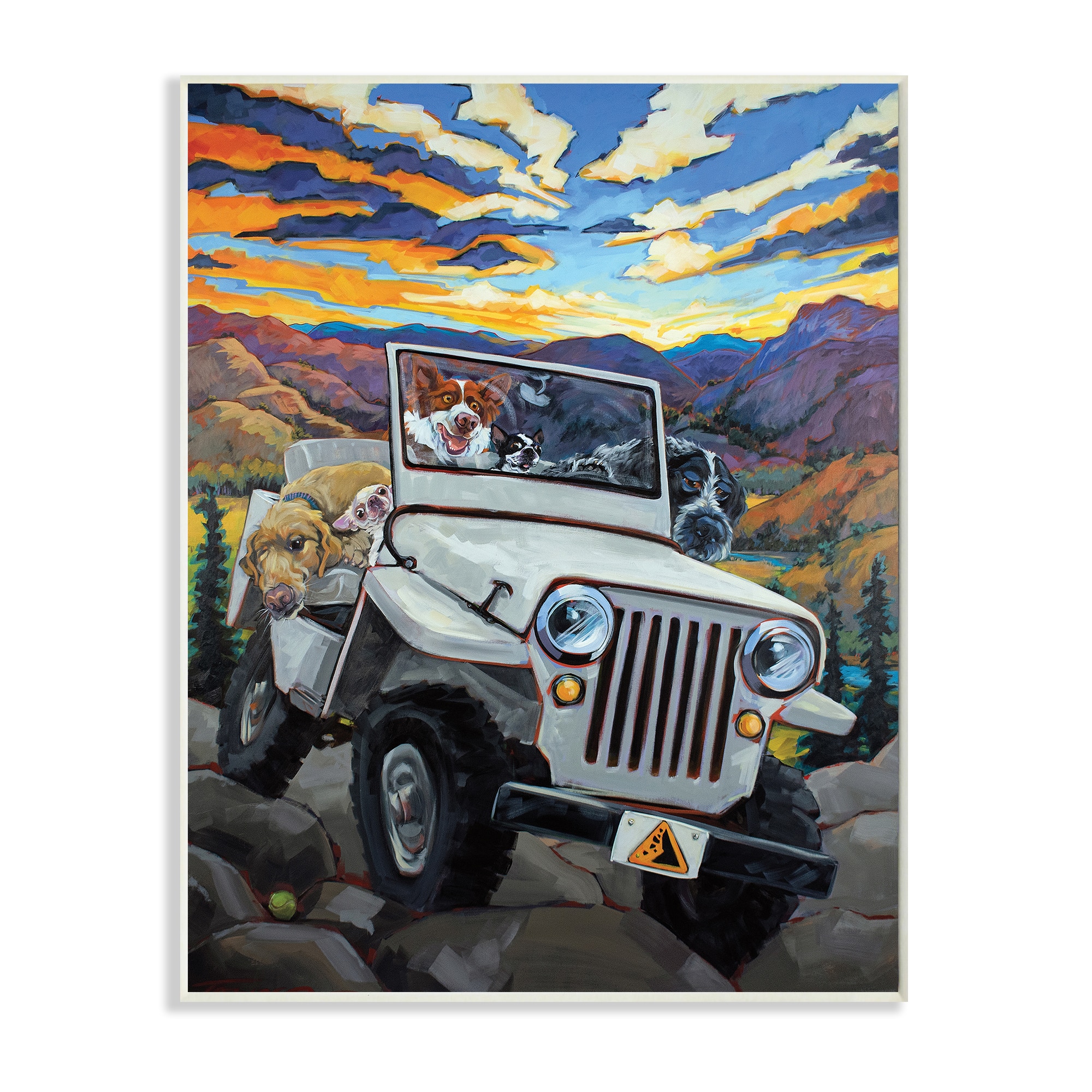 Stupell Industries Dogs Off-Roading Desert Drive Mountain Sunset Wall Plaque