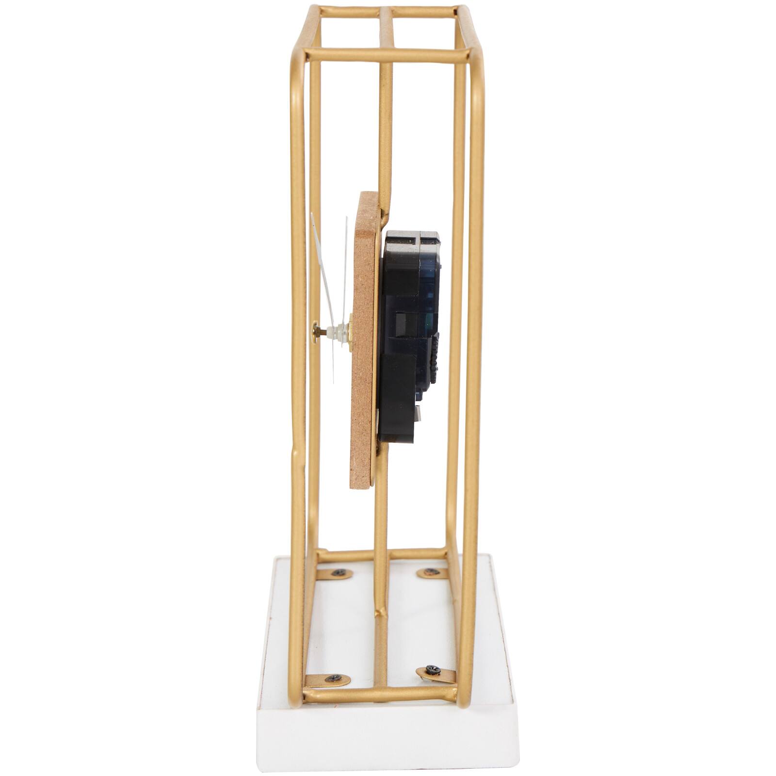 8" Gold Metal Geometric Open Frame Clock with White Clockface & Base
