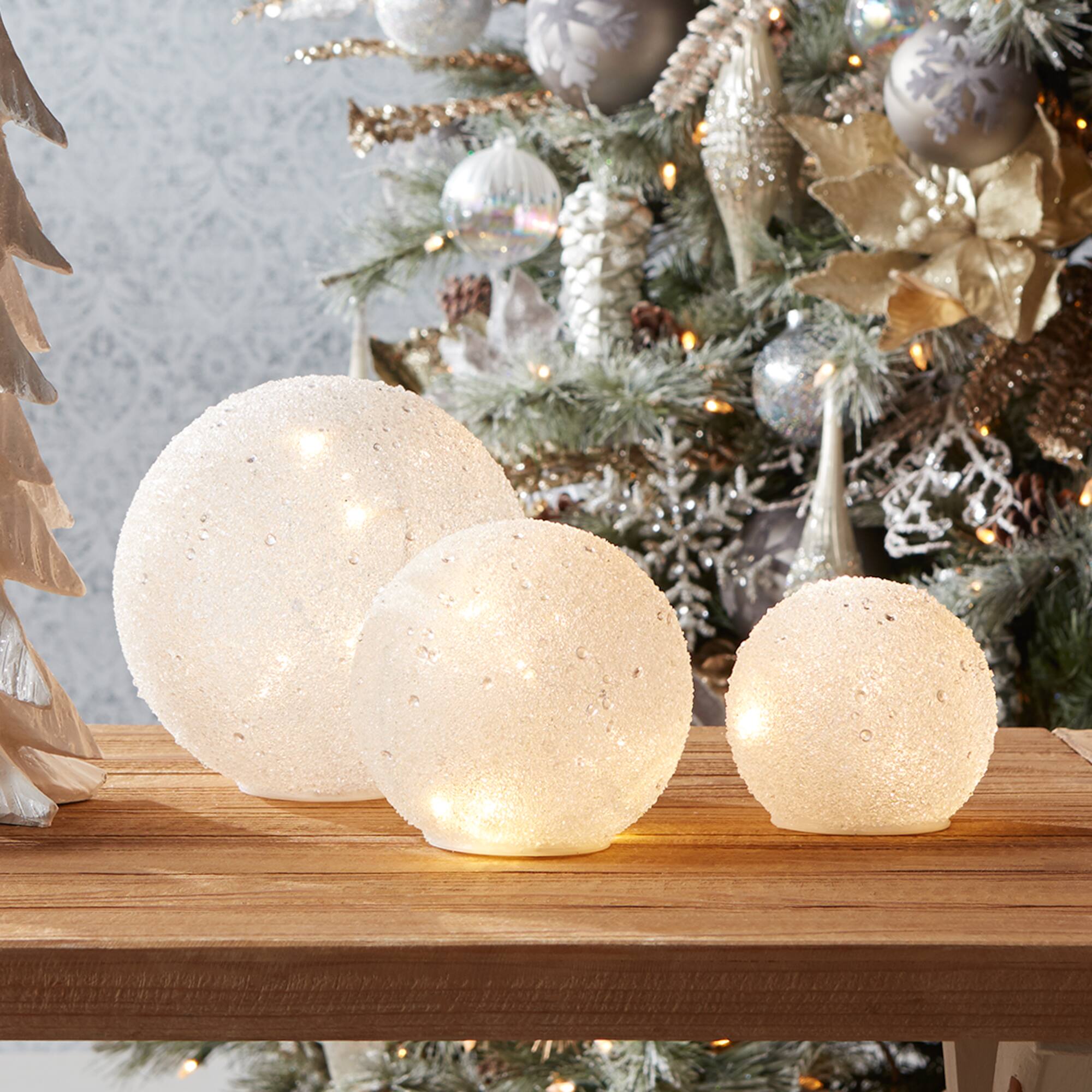 Melrose White LED Frosted Snowball Globe Set