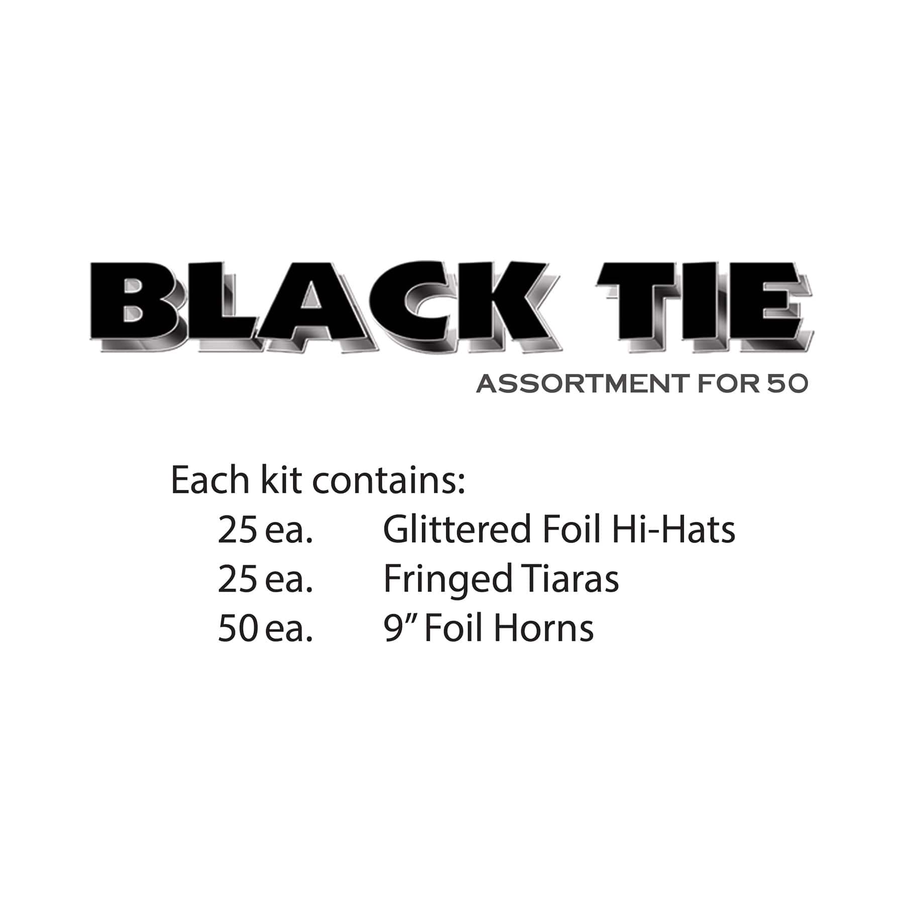 Beistle Black & Silver New Year Tie Party Favor Kit for 50