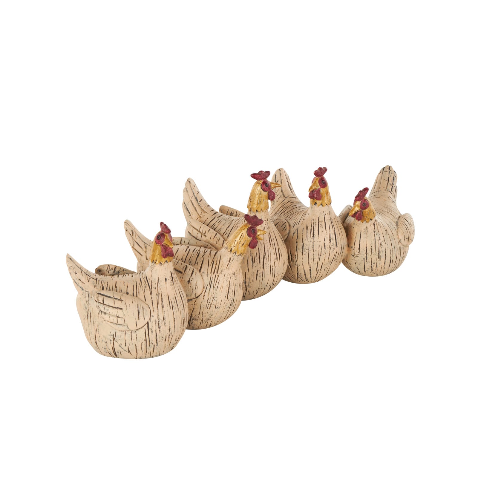 15.25" Beige Polystone Decorative Chicken Sculpture with Gold Heads
