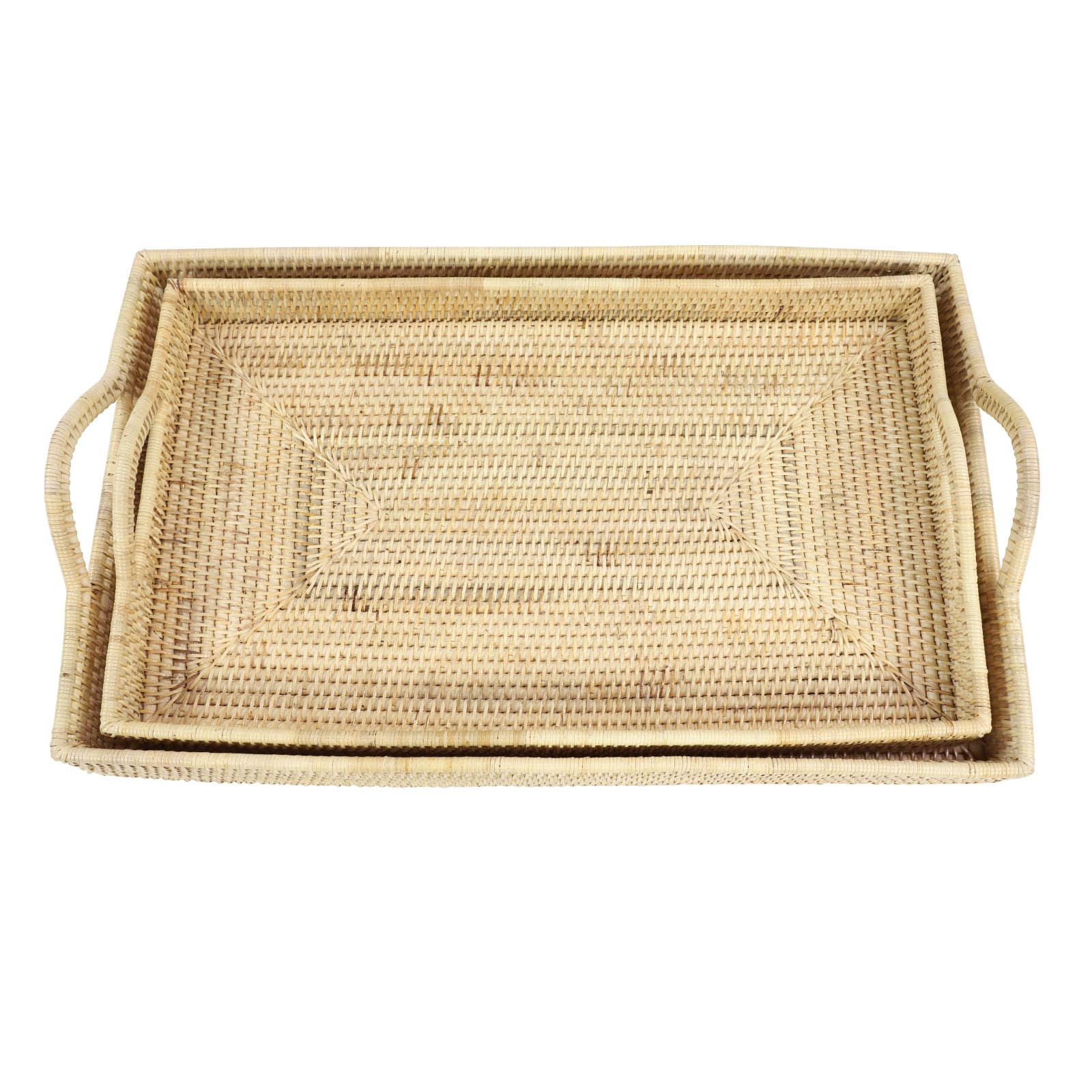 Light Brown Wood Boho Style Tray Set