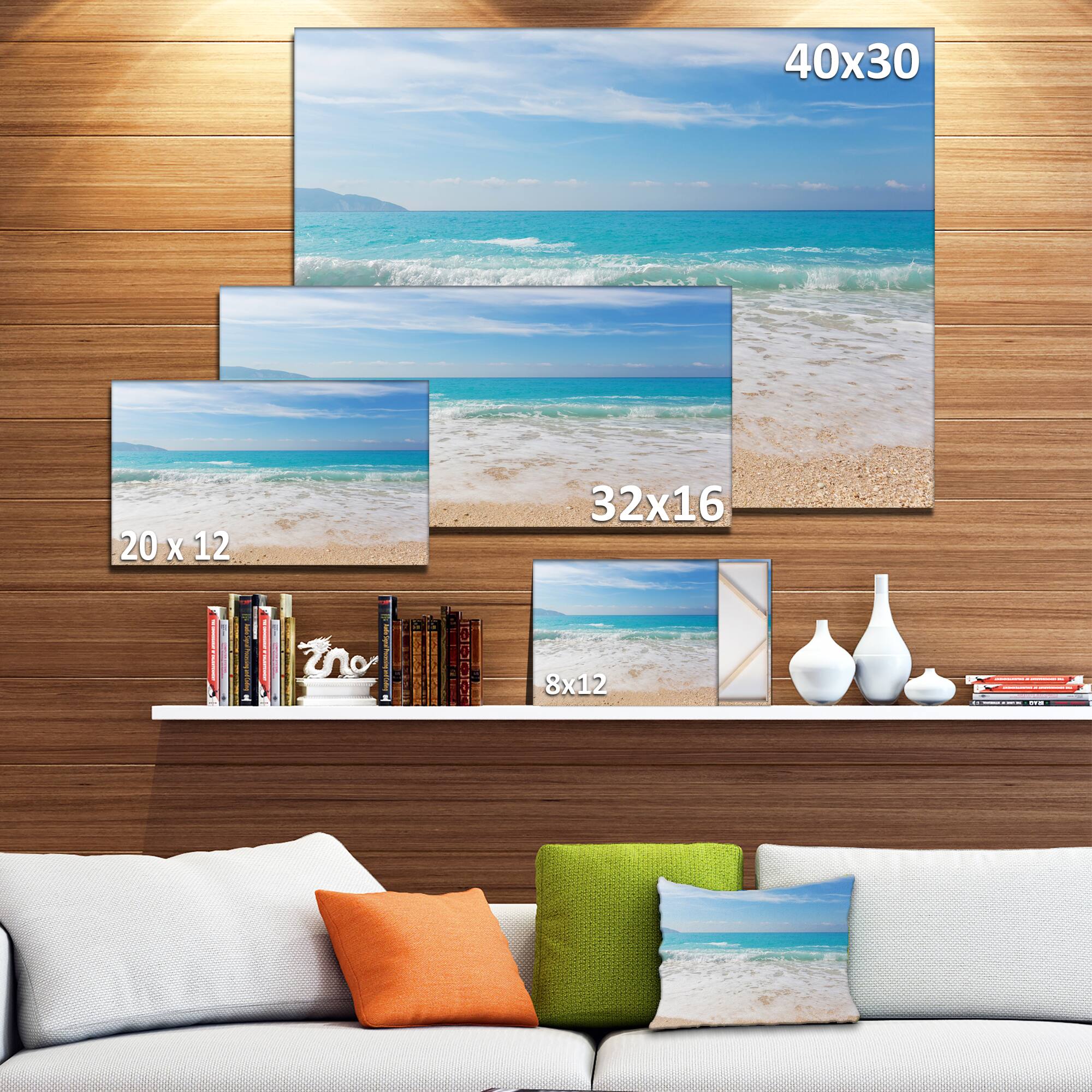 Designart - White Waves Kissing Beach Sand - Large Seashore Canvas Print