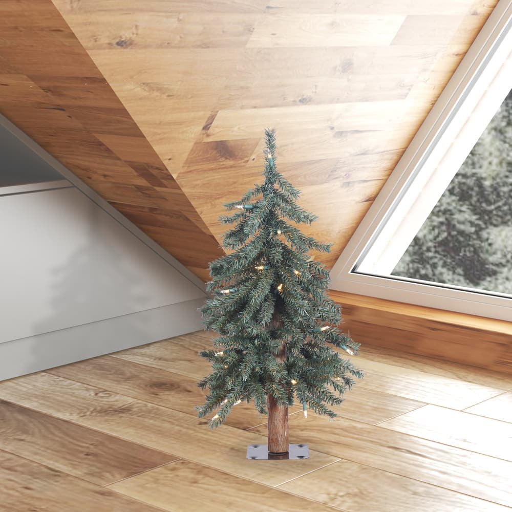 2ft. Pre-Lit Natural Bark Alpine Artificial Christmas Tree, Clear  Lights