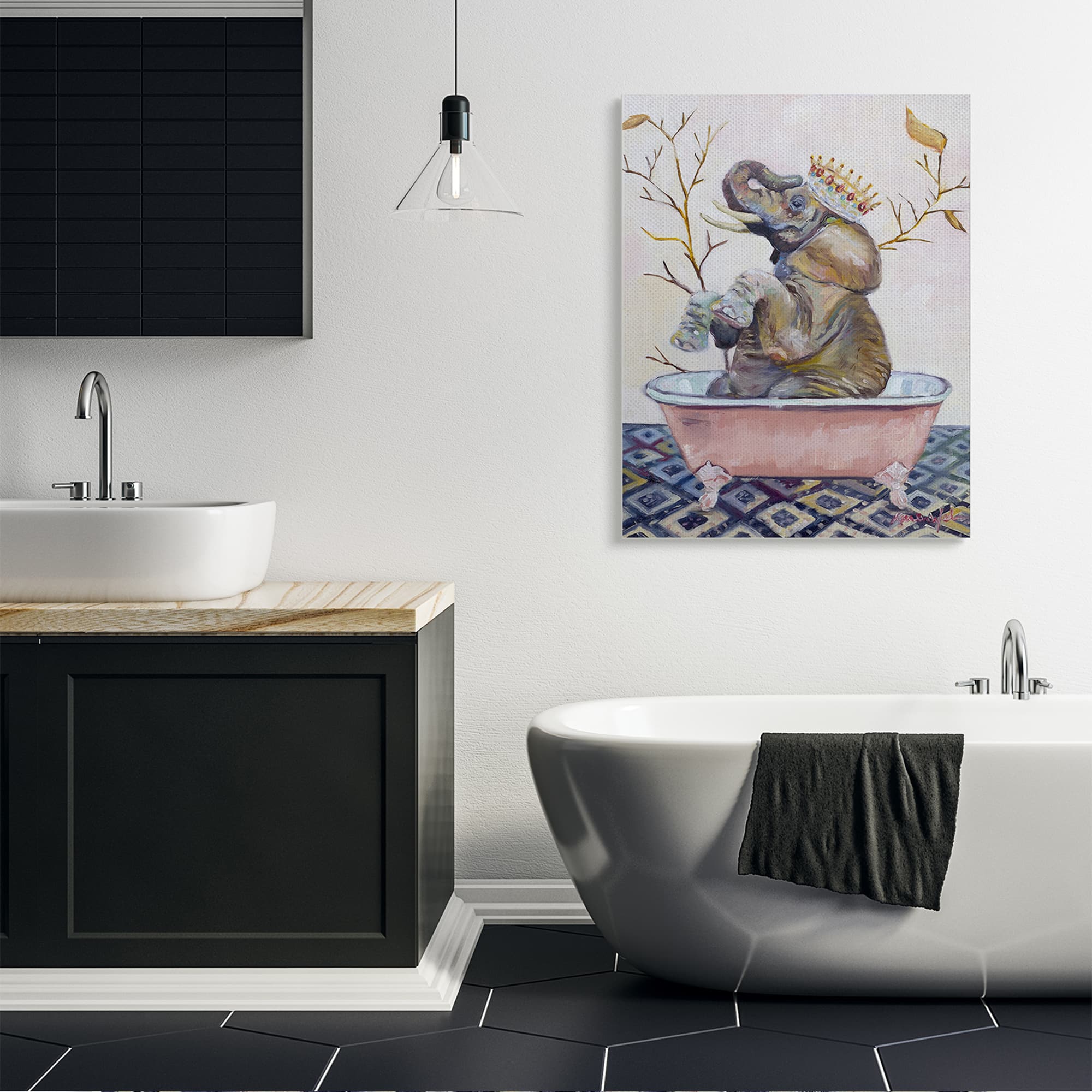 Stupell Industries Regal Safari Elephant with Pink Bath Tub Canvas Wall Art