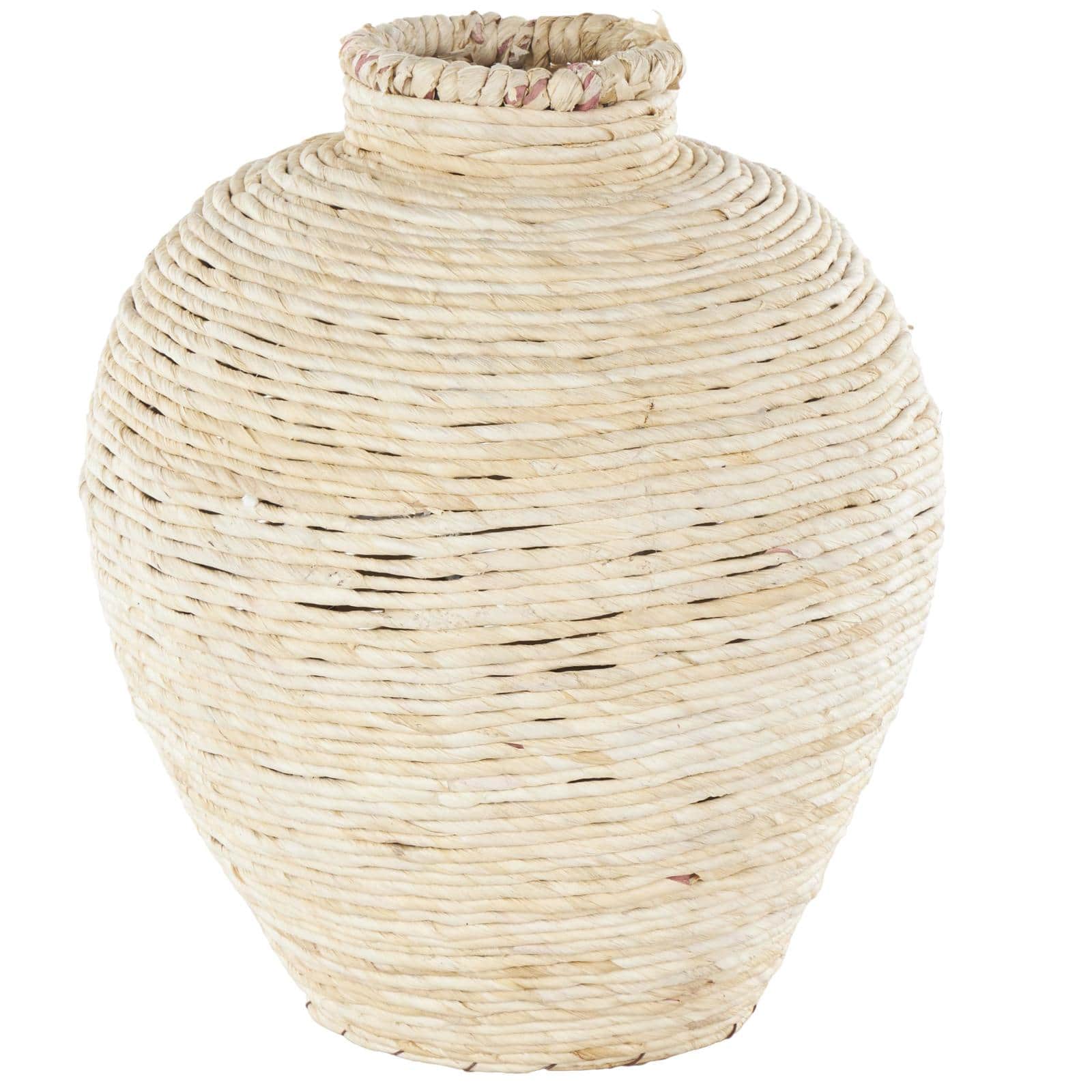 13.5" Cream Seagrass Handmade Wrapped Pot Decorative Vase
