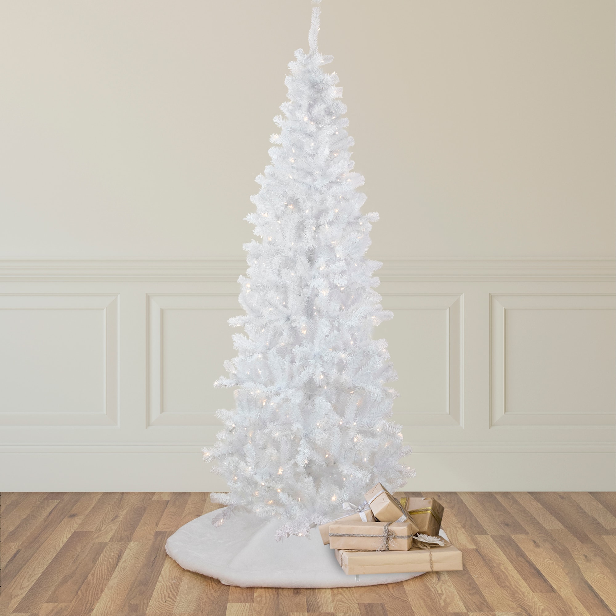 7.5ft. Pre-Lit White Georgian Pine Pencil Artificial Christmas Tree, Warm White LED Lights