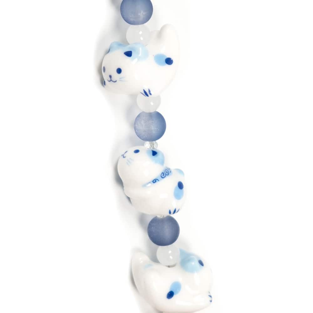 Jesse James Beads 15mm Blue & White Ceramic Cat Beads