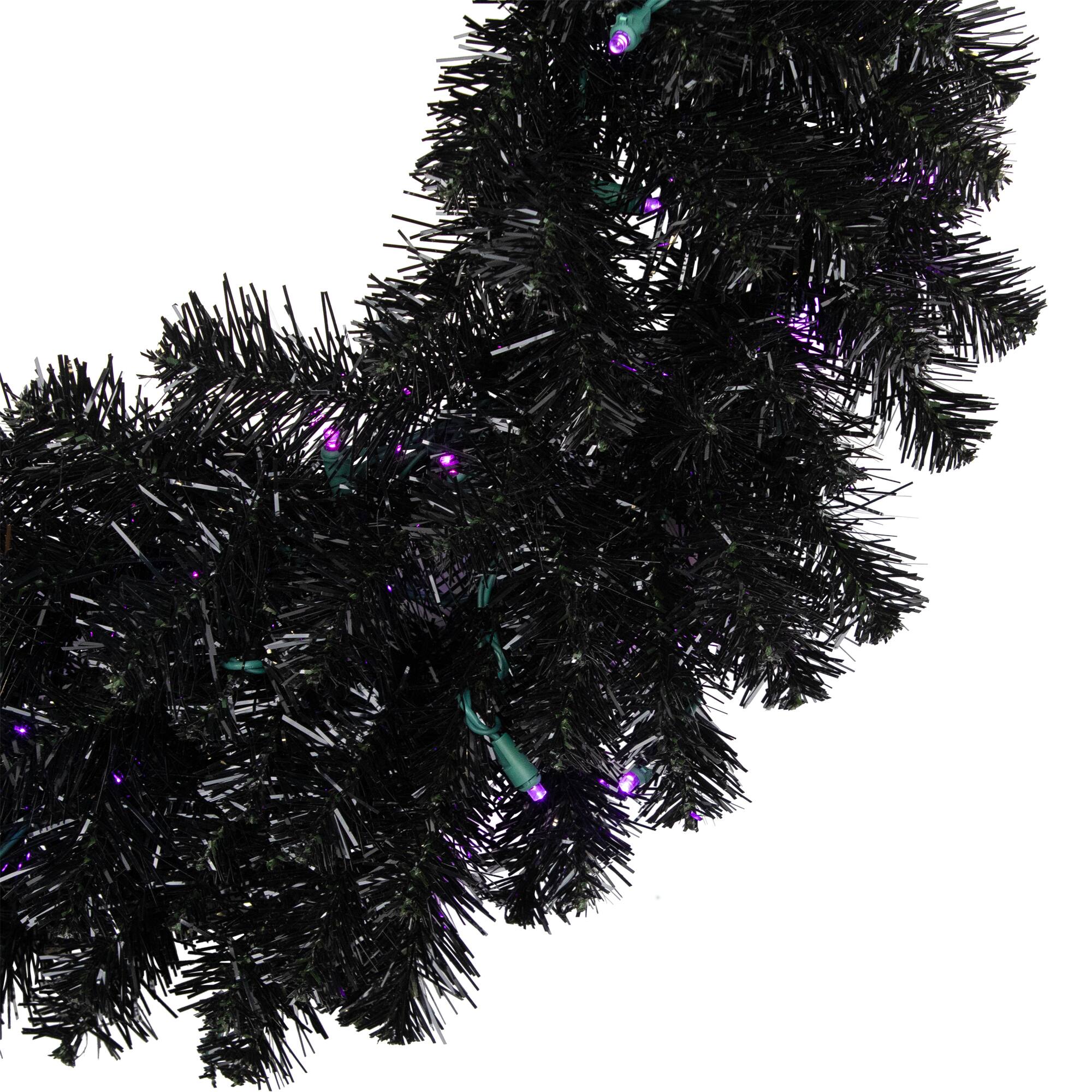 24" Black Crystal Pine Artificial Halloween Wreath 
