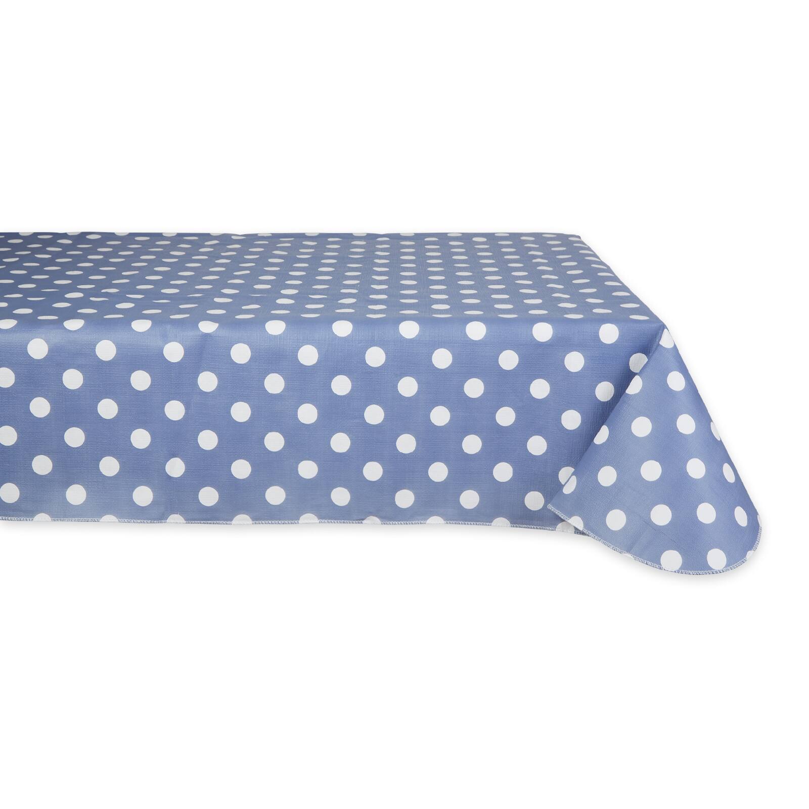 Stonewash Blue Polka Dot Vinyl Tablecloth 60" x 102"