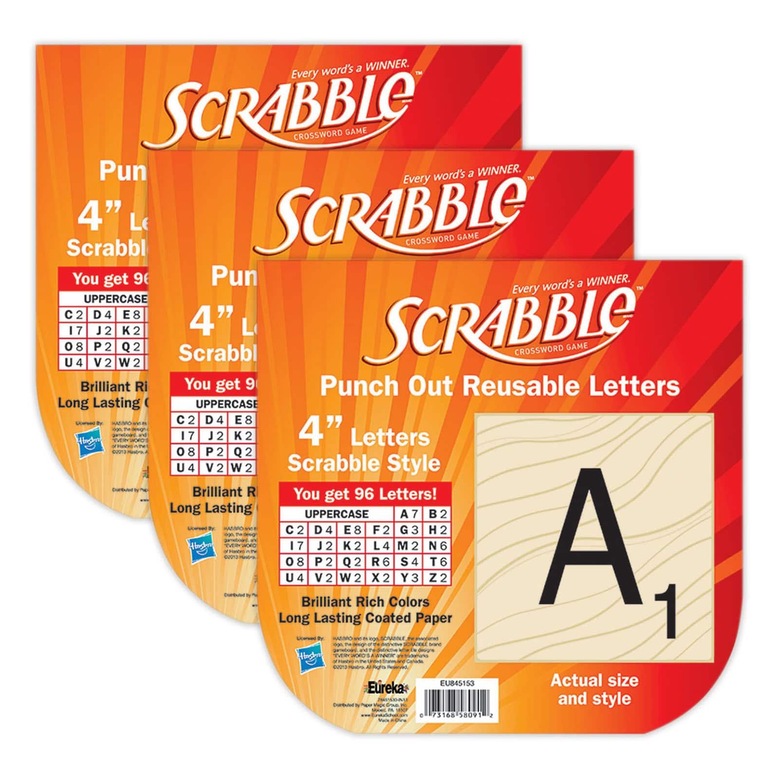 Eureka® Scrabble™ Deco 4" Letters Combo Pack, 3 Packs of 288