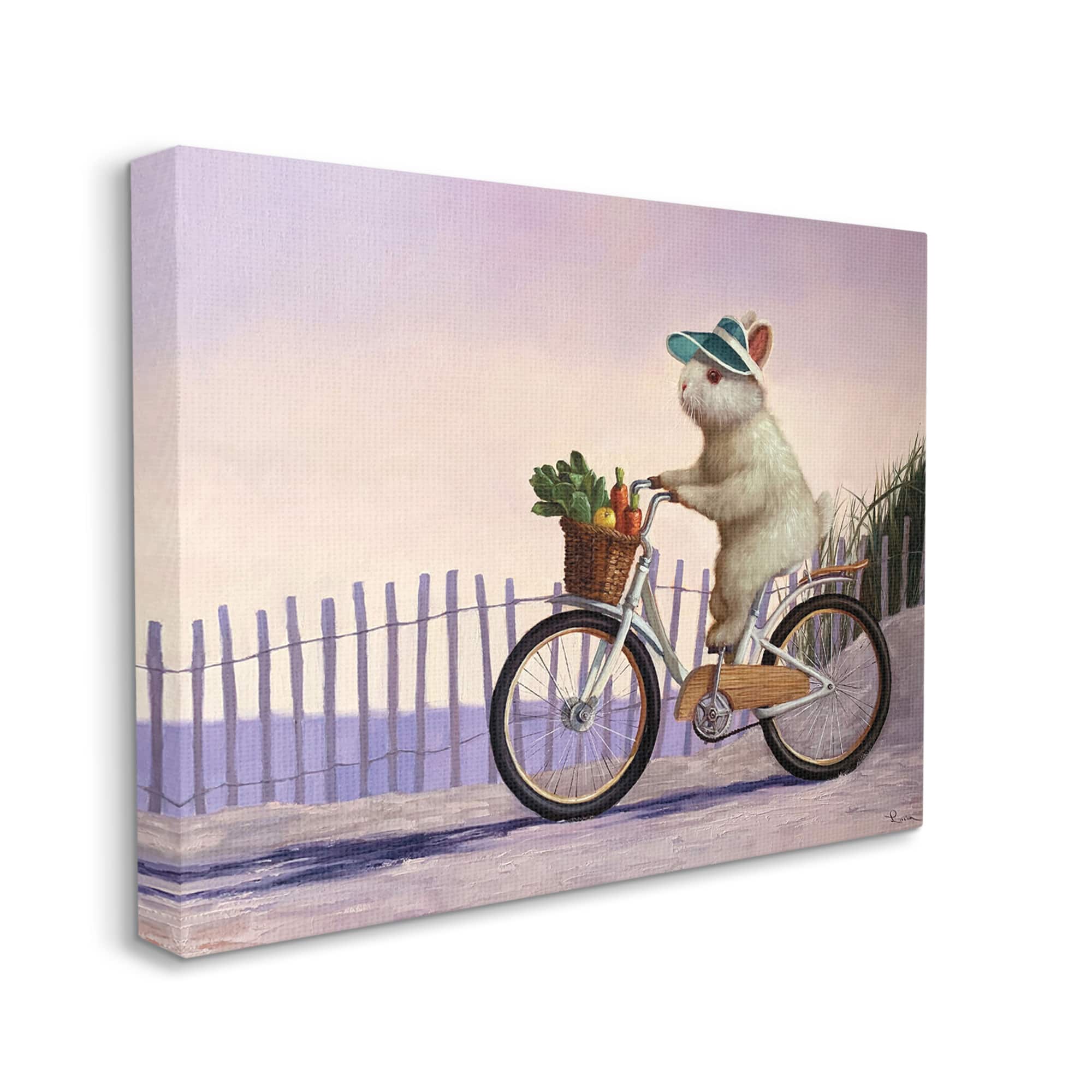 Stupell Industries Bunny Rabbit on Bike by Nautical Beach Canvas Wall Art