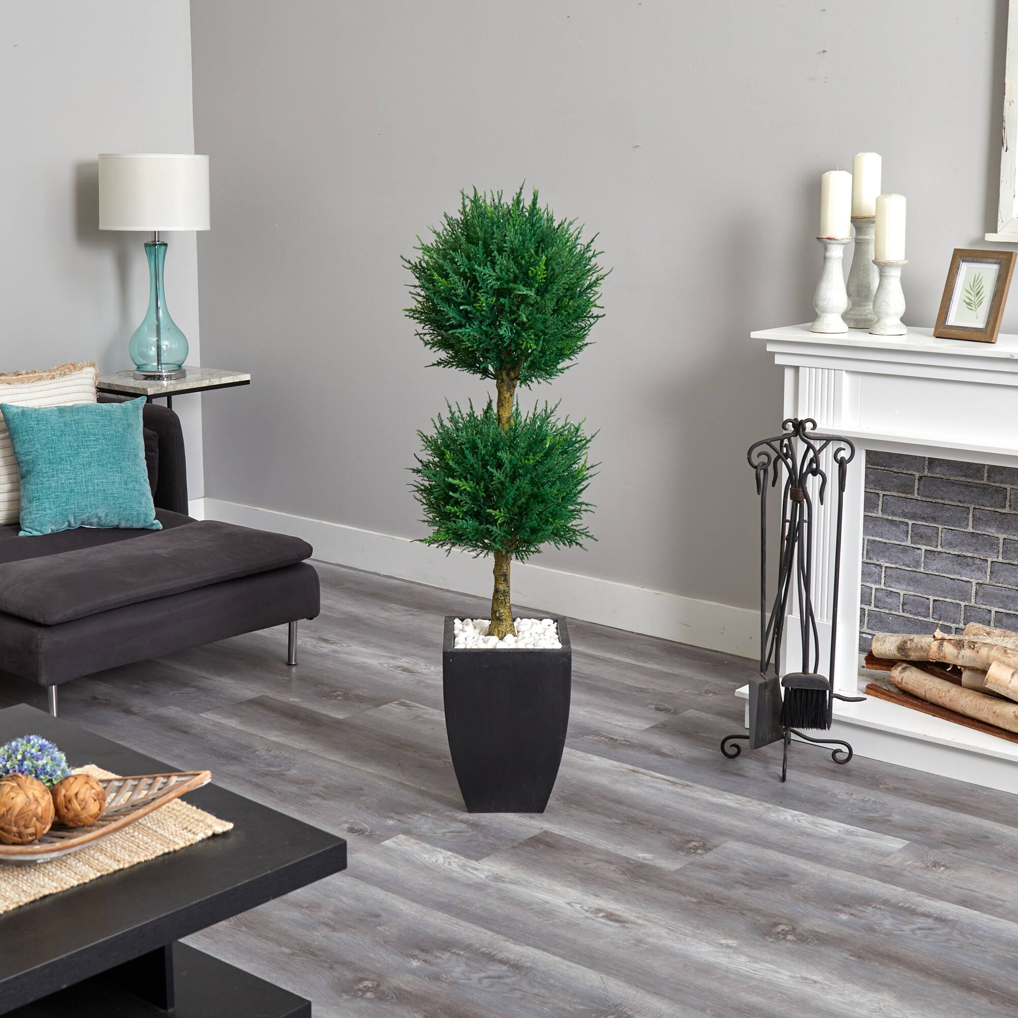 4.5ft. Cypress Topiary in Black Planter
