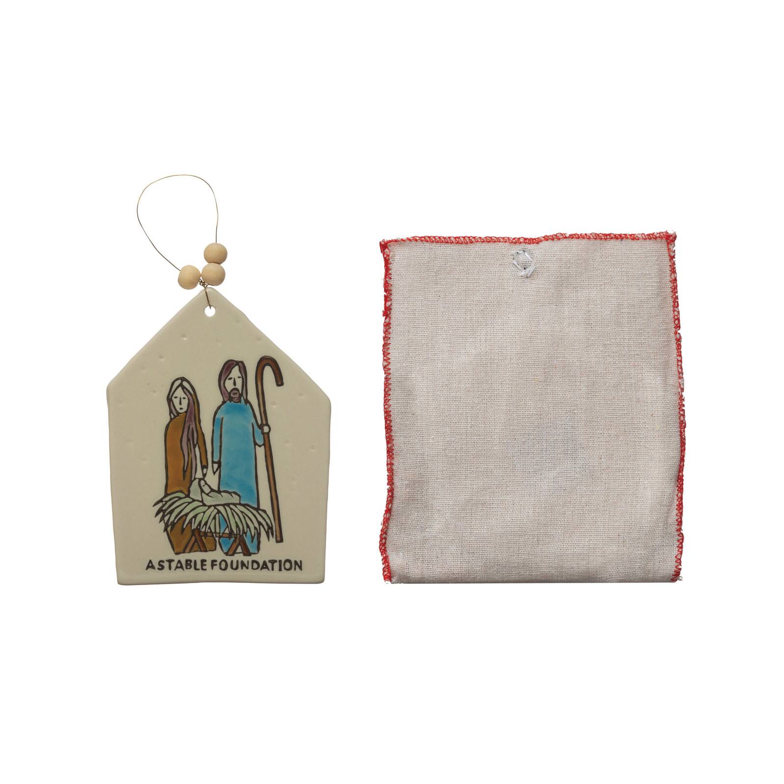 Hello Honey® Handmade Stoneware with Wax Relief Holy Family Ornament