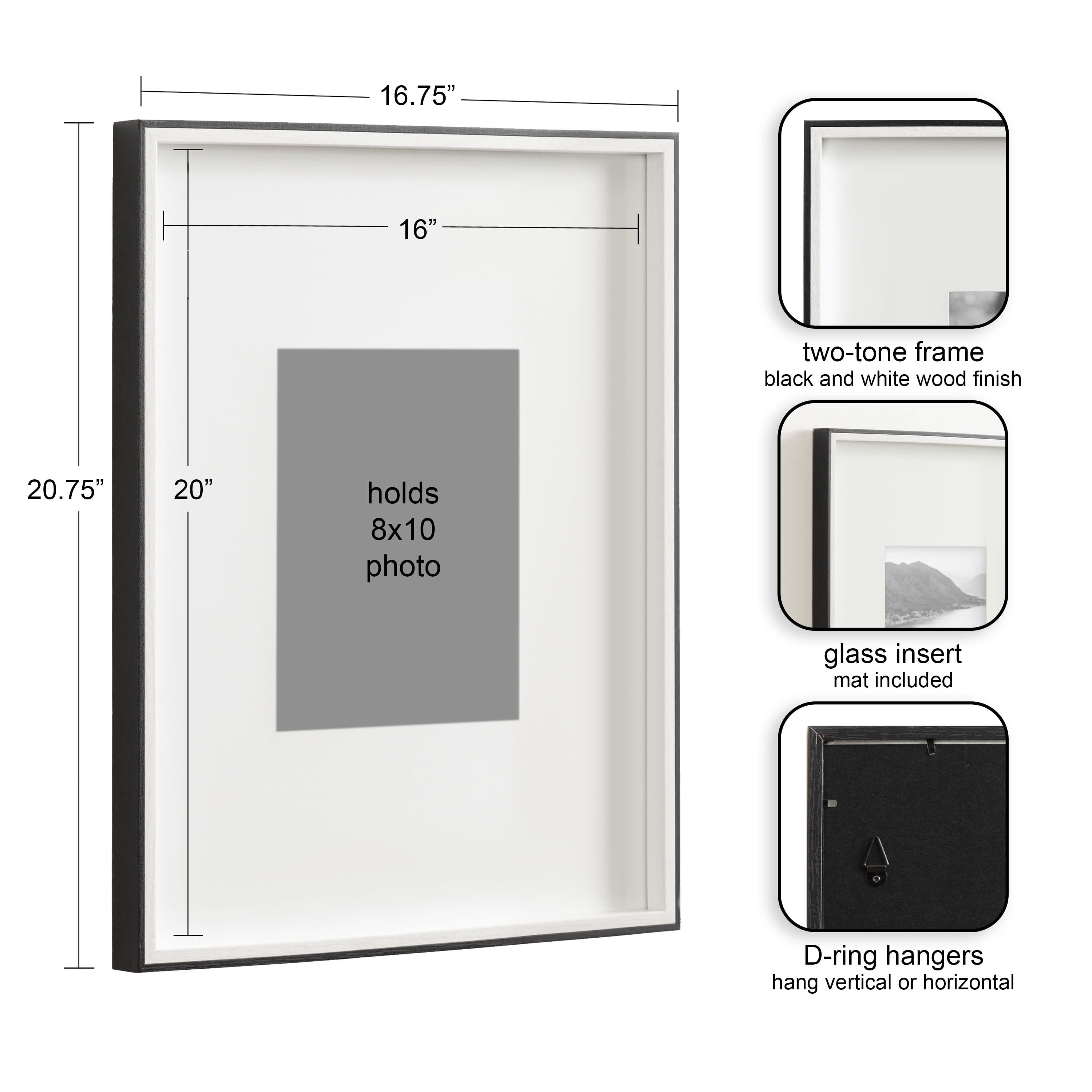Kate and Laurel Gibson 16" x 20" Picture Photo Frames with 8" x 10" Mat, 3ct.