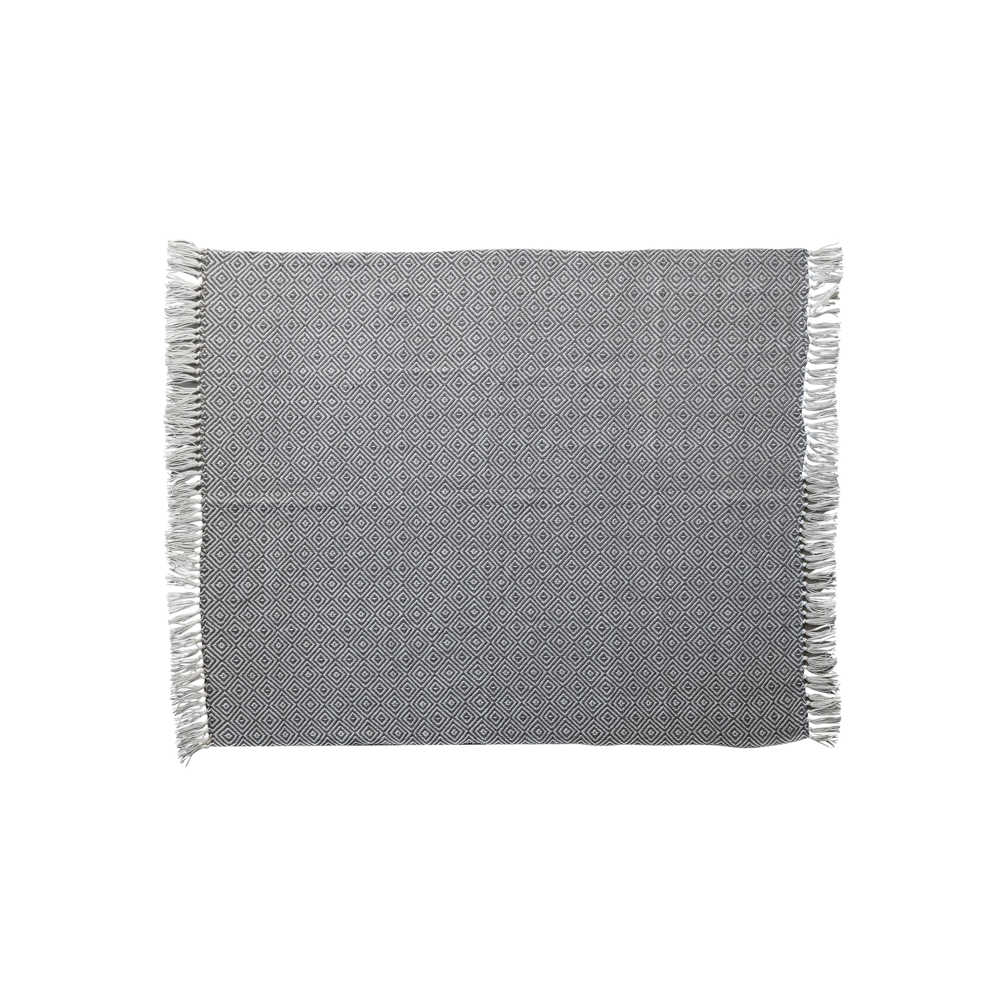 Hello Honey® Charcoal & Cream Geometric Hand-Woven Reclaimed Fabric Throw with Fringe