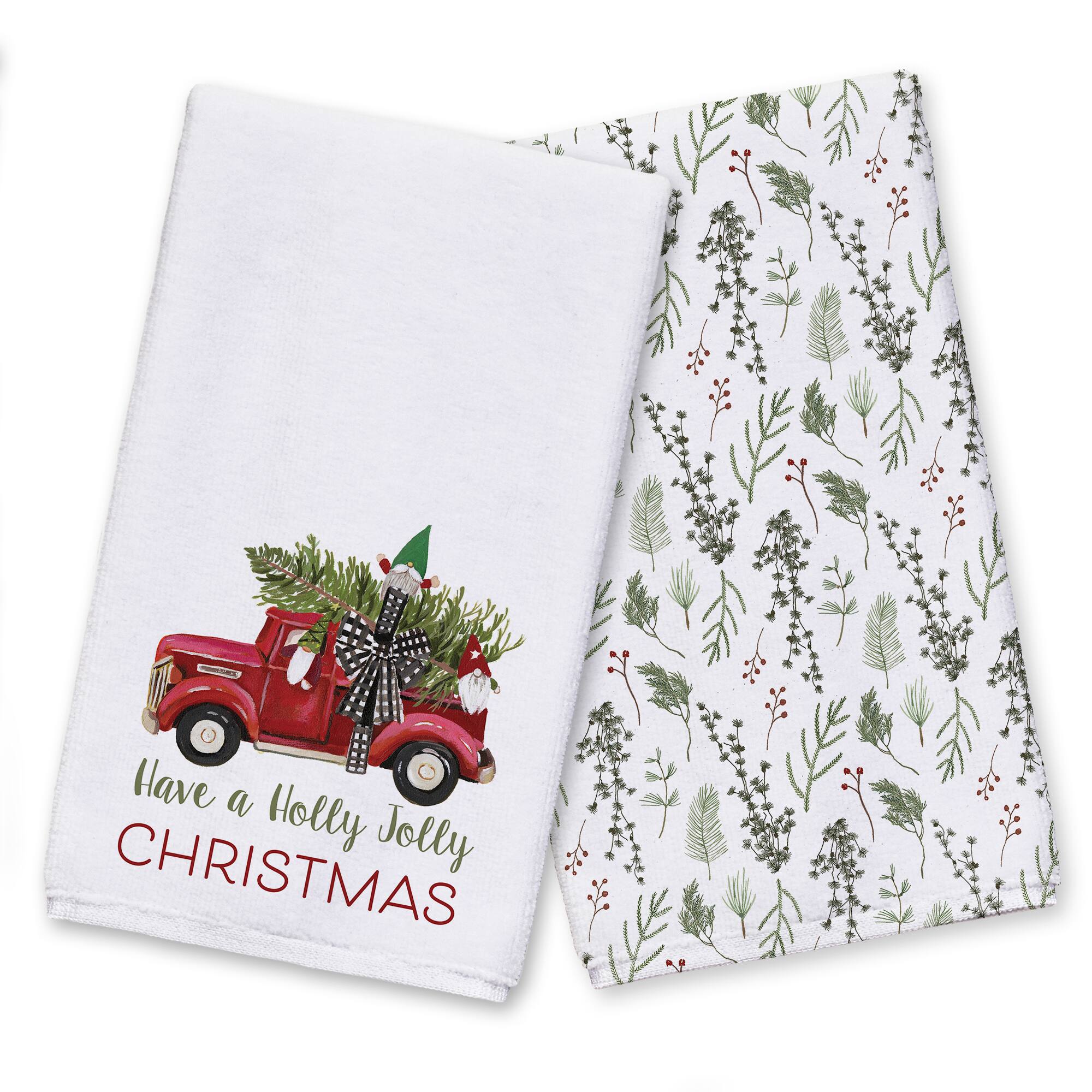 White Holly Jolly Christmas Tea Towel Set