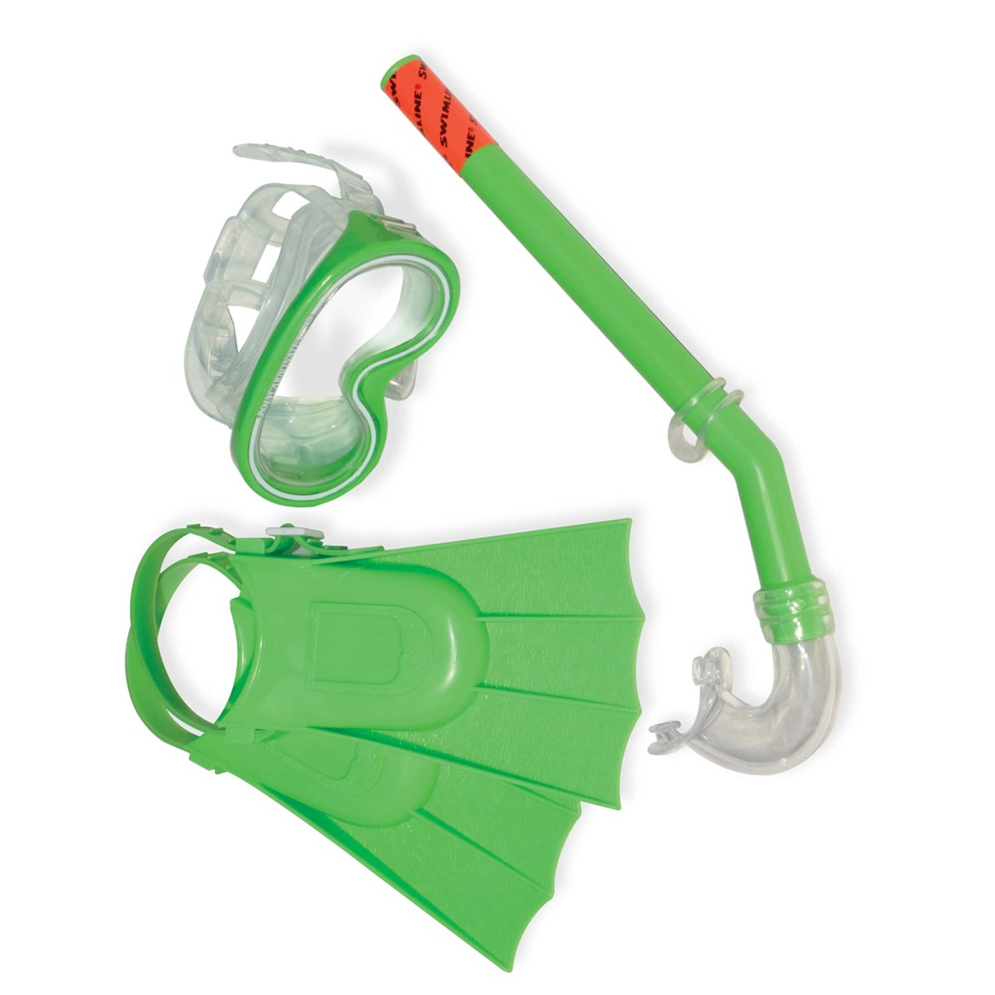 Set of 3 Green Recreational Mask  Snorkel and Fins For Children - 12.75"