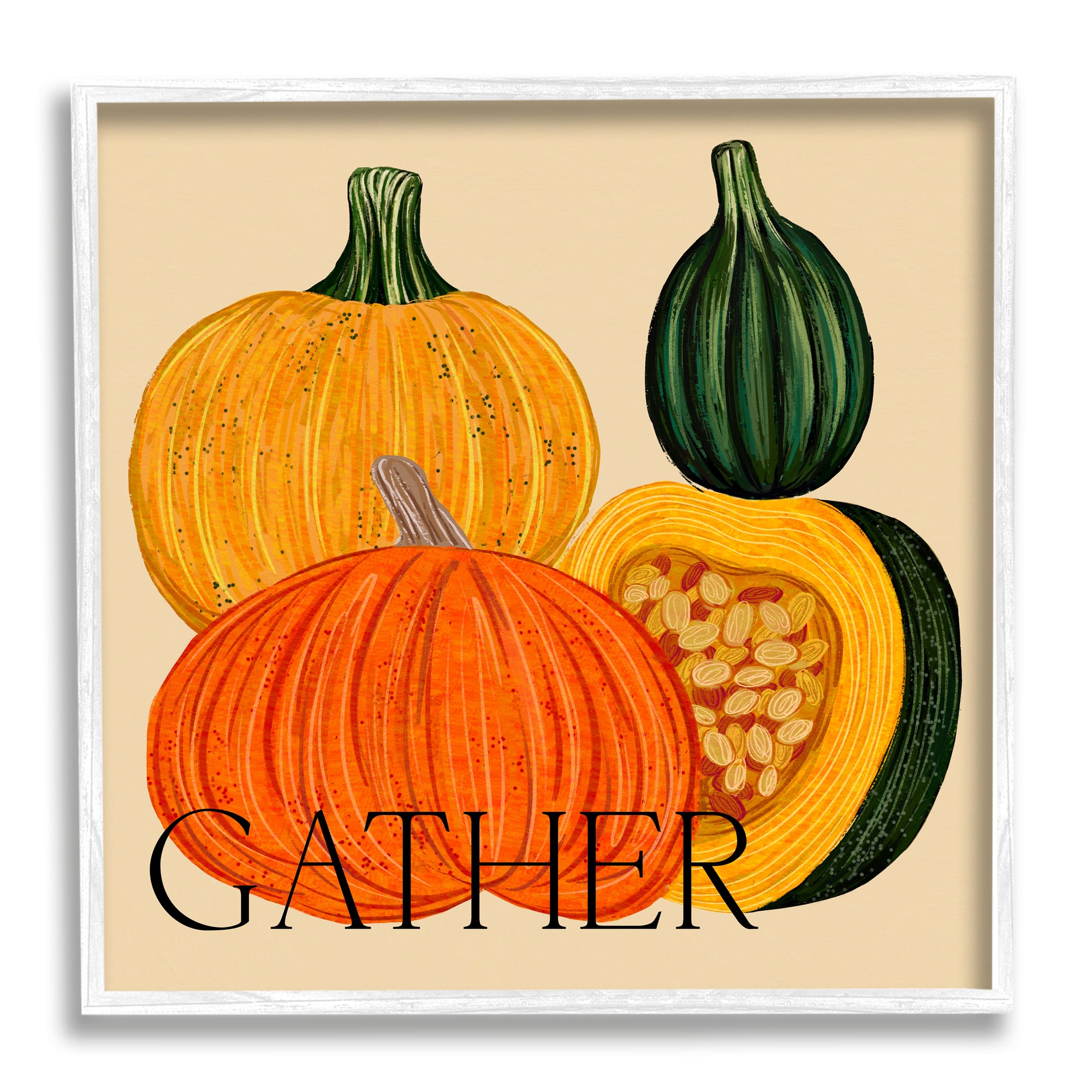 Stupell Industries Gather Autumn Harvest Gourds Framed Giclee Art