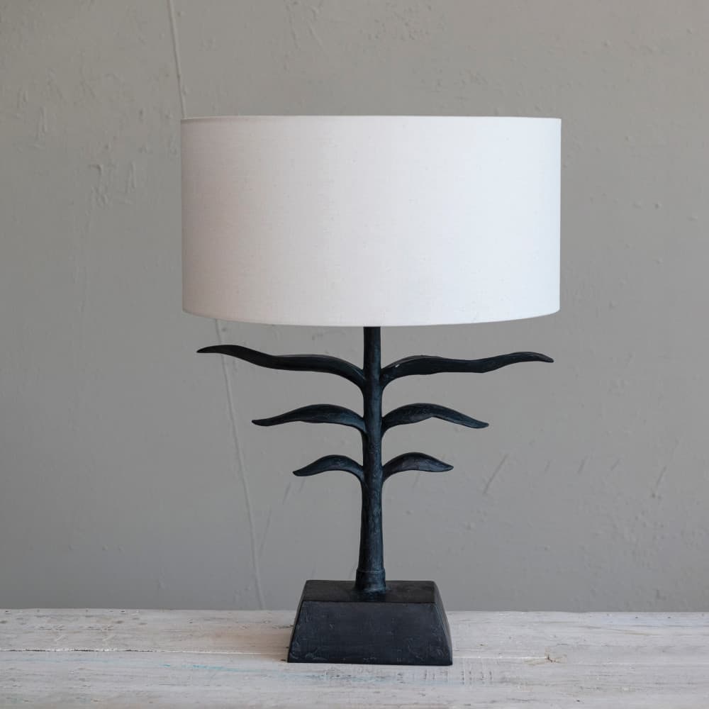 Hello Honey® 24" Black and Natural Leaf Shaped Table Lamp with Fabric Shade