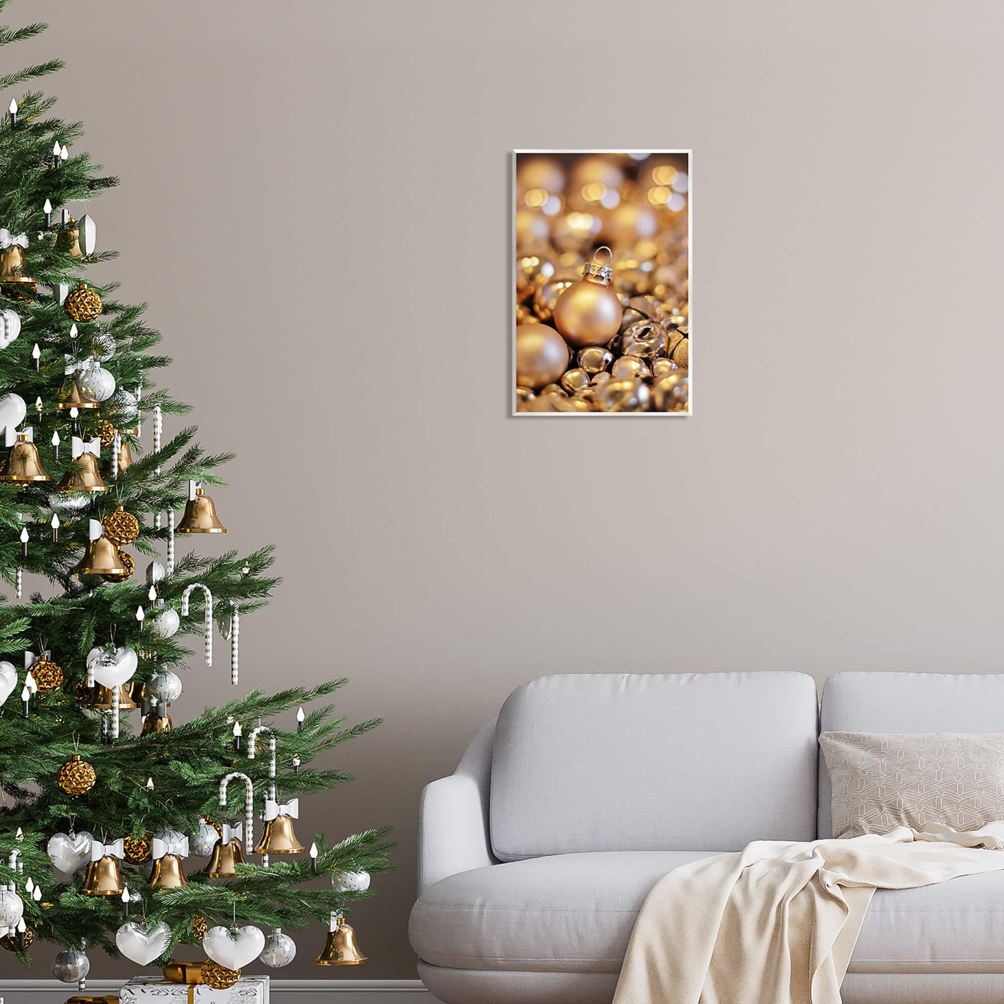 Stupell Industries Gleaming Christmas Ornaments Bells Wall Plaque Art