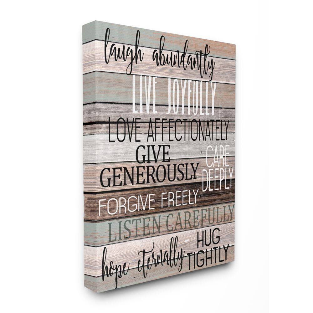 Stupell Industries Live Joyfully Phrases on Wood Grain Brown Tan Teal Canvas Wall Art