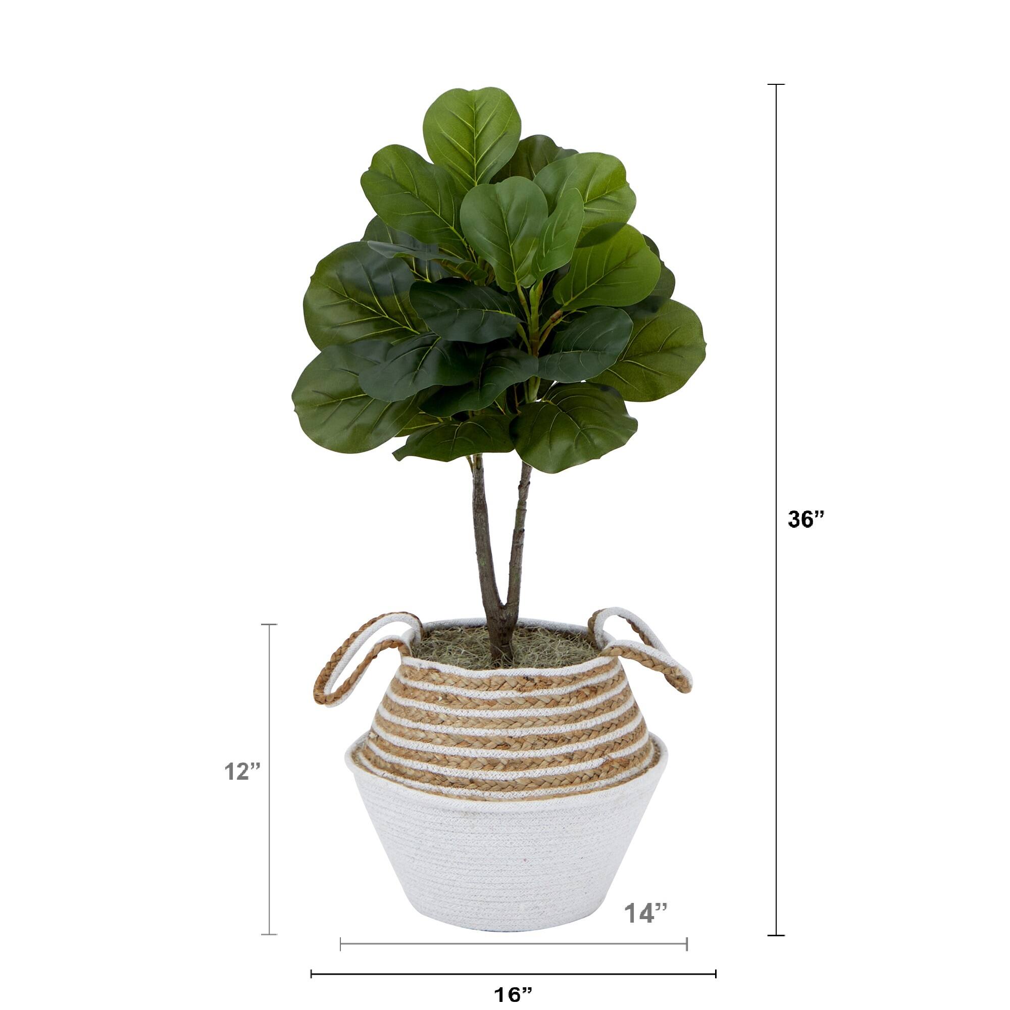 3ft. Artificial Fiddle Leaf Fig Tree With Handmade Cotton & Jute Woven Basket DIY Kit