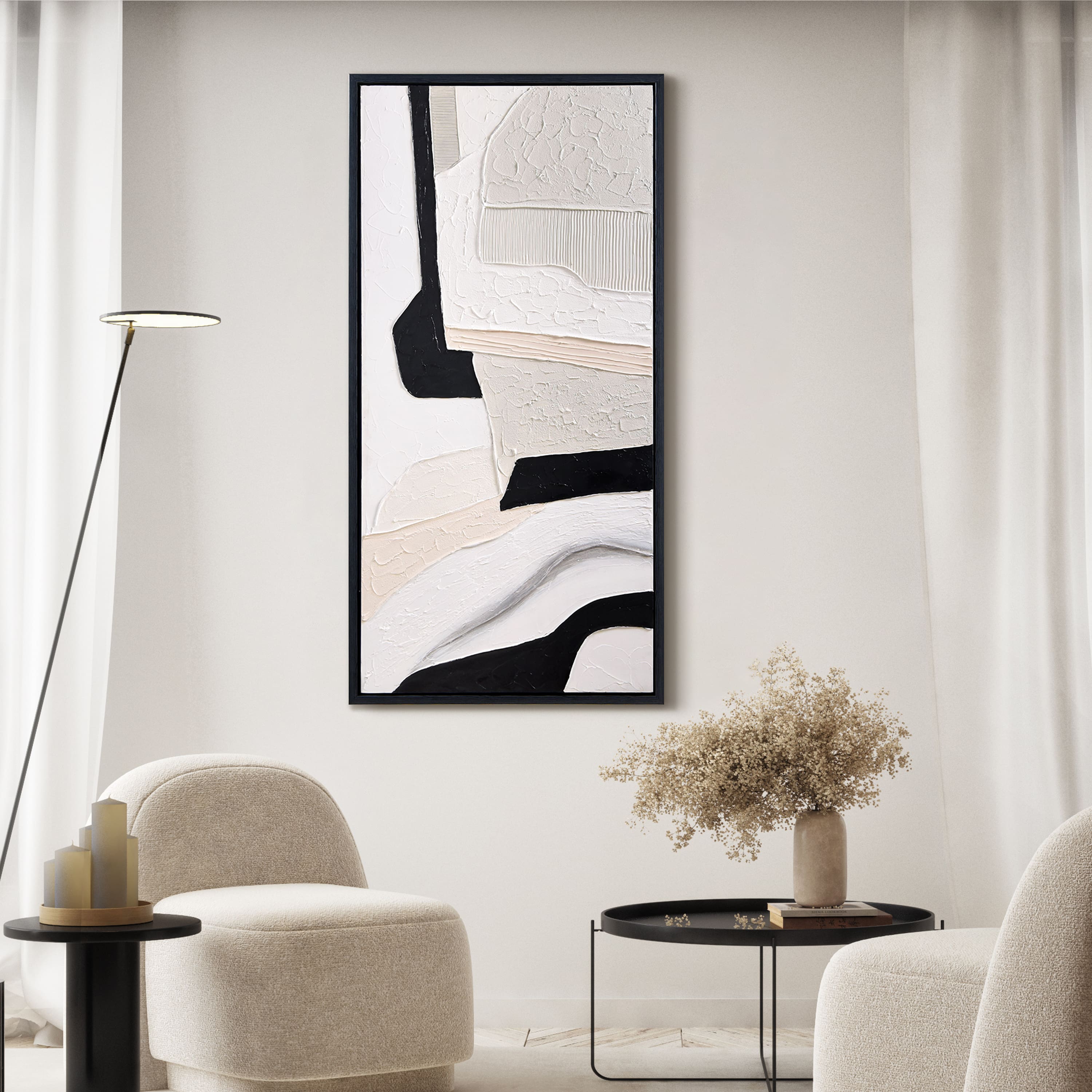 Empire Art Direct 48" x 24" Monochrome Abstract Heavily Textured Hand Painted Framed Canvas Wall Art