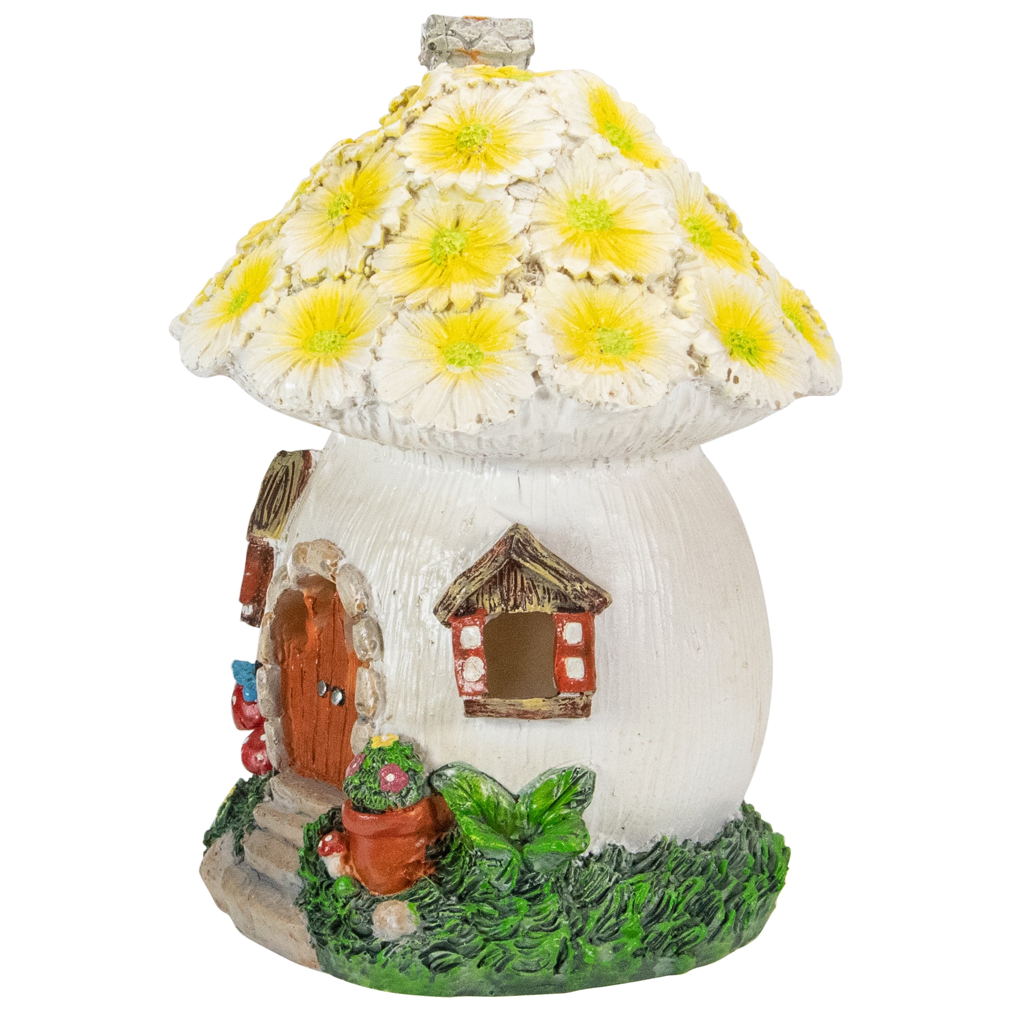 7.25" Solar Lighted Flower House Outdoor Garden Statue