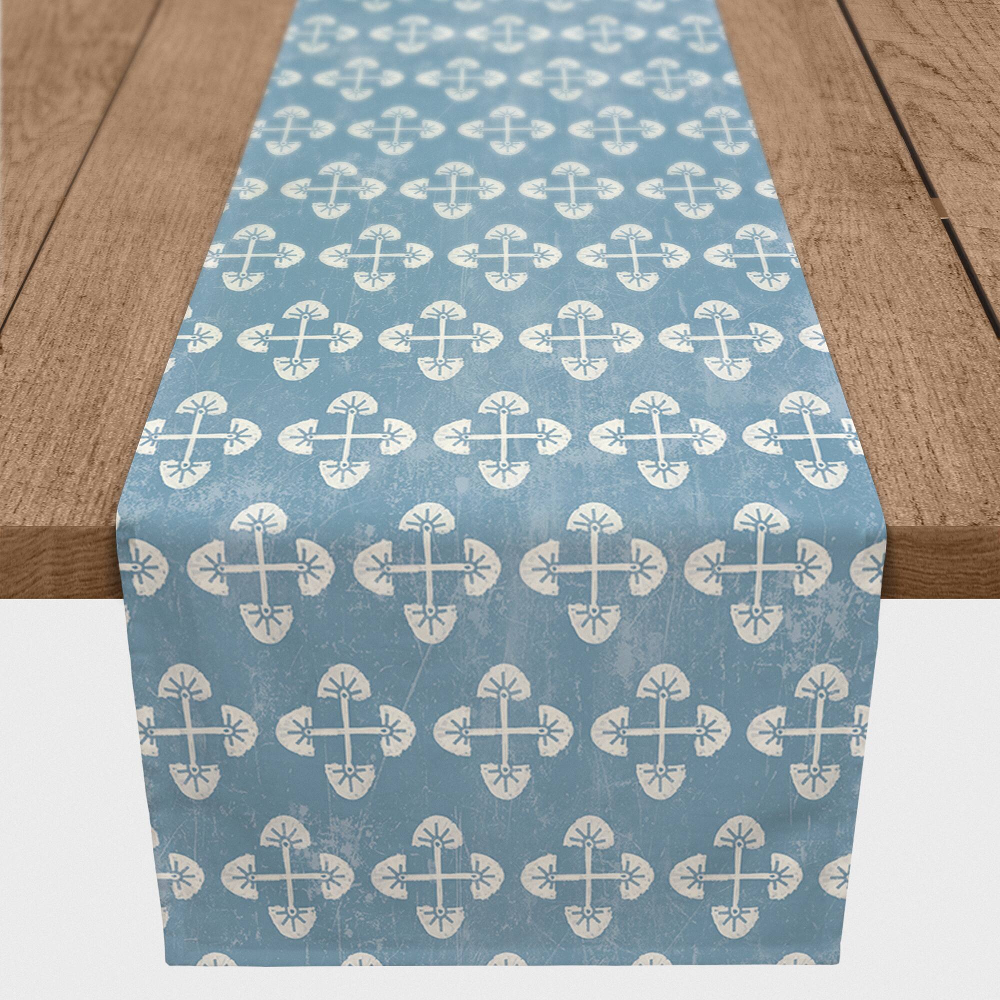 90" Blue Tribal Pattern Cotton Twill Runner