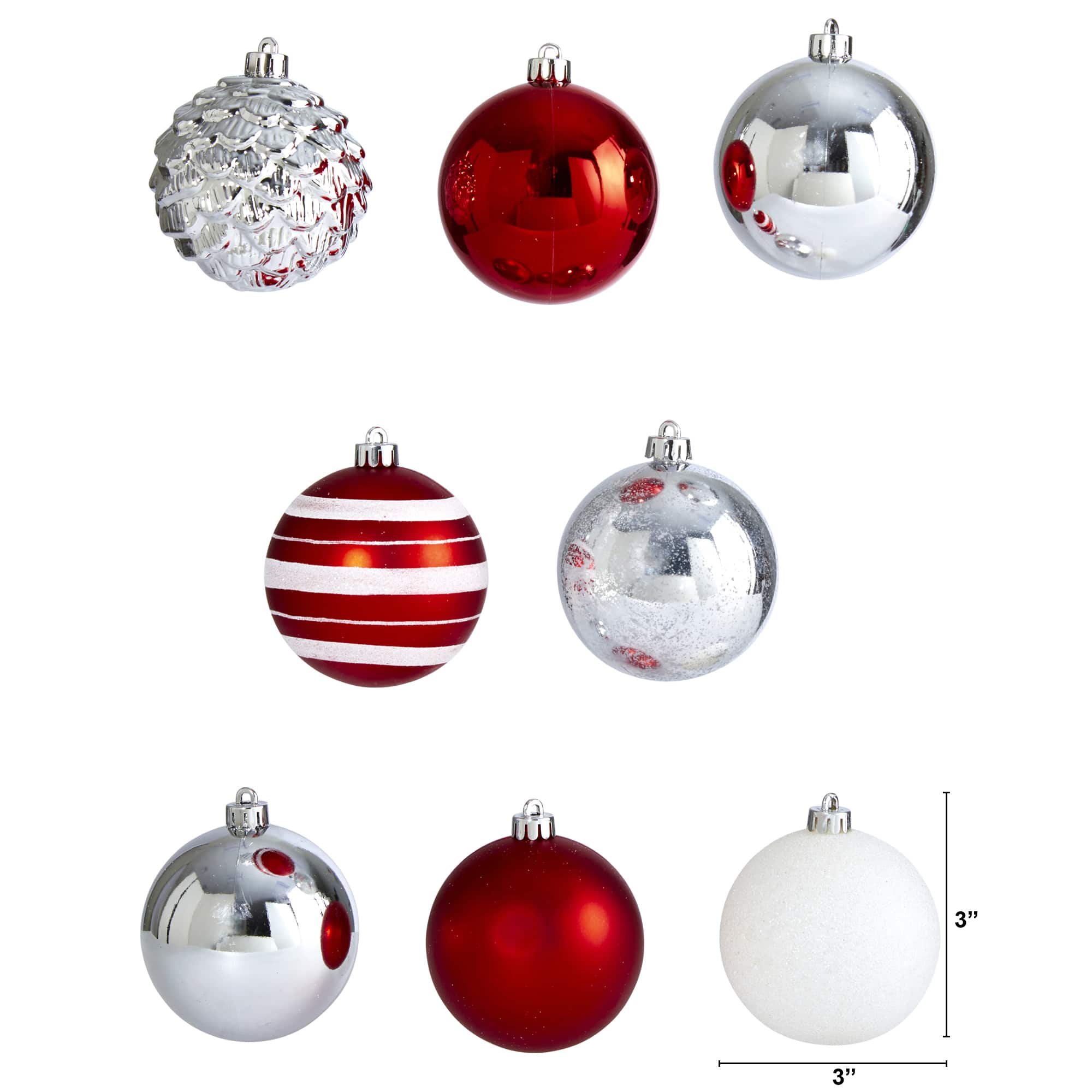 64ct. 3" Red & Silver Shatterproof Ball Ornaments