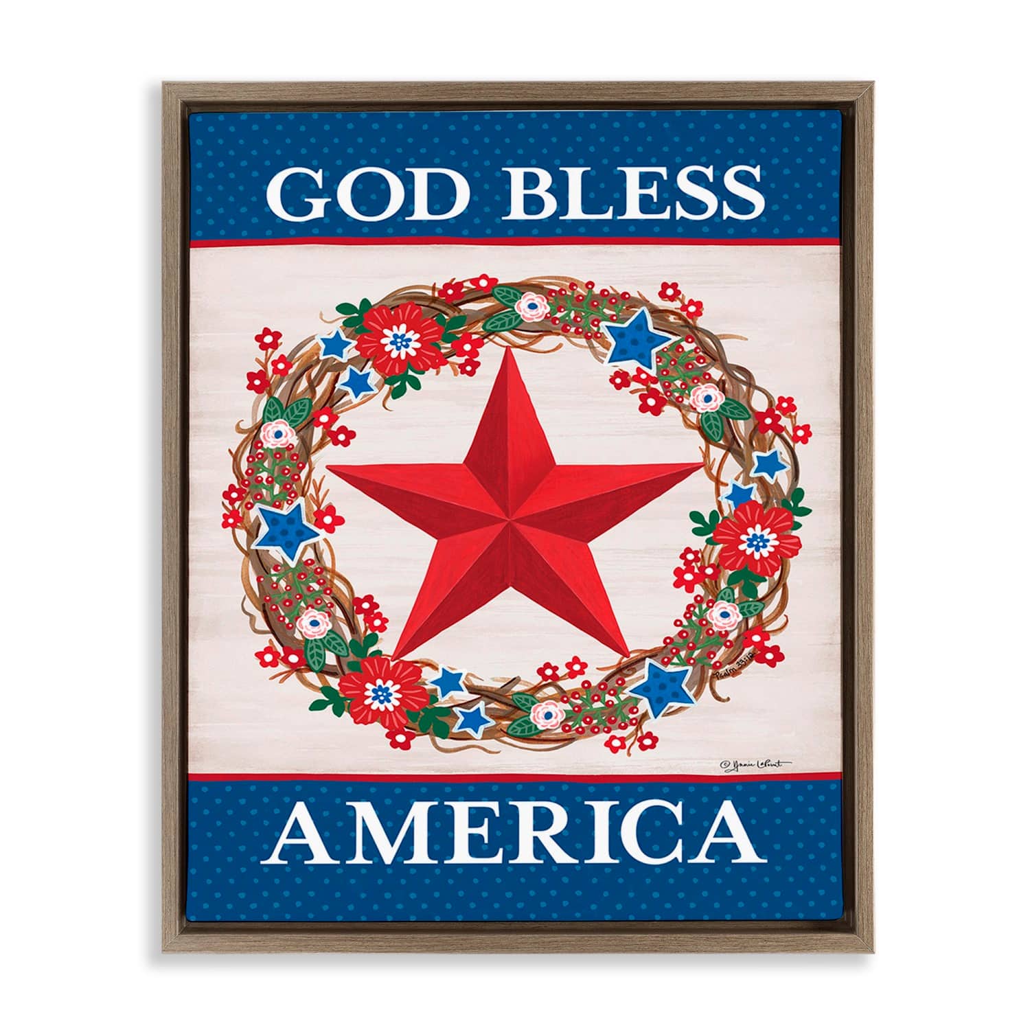 Stupell Industries God Bless America Wreath Floater Framed Art