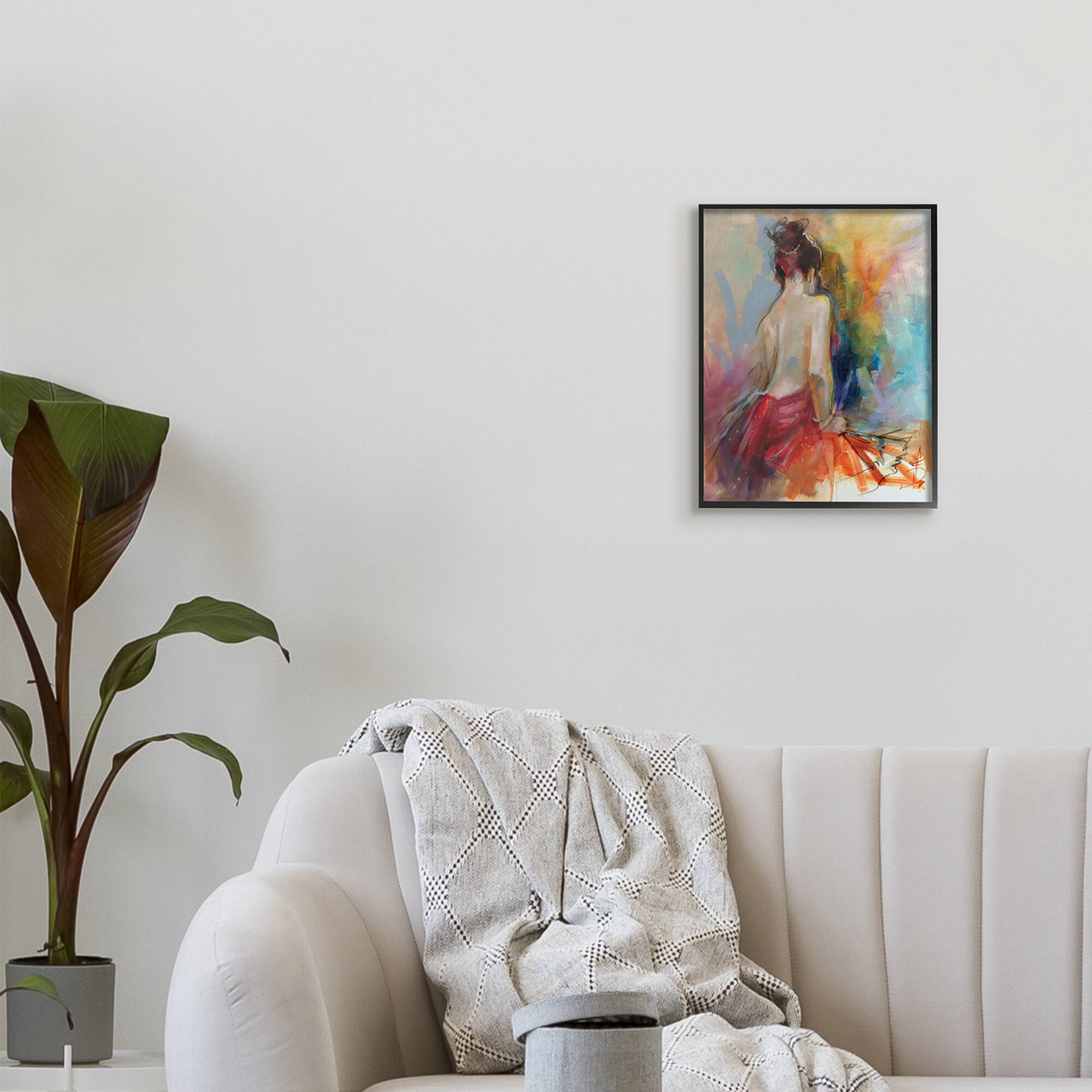 Stupell Industries Contemporary Female Pose Energetic Brush Strokes in Black Frame Wall Art