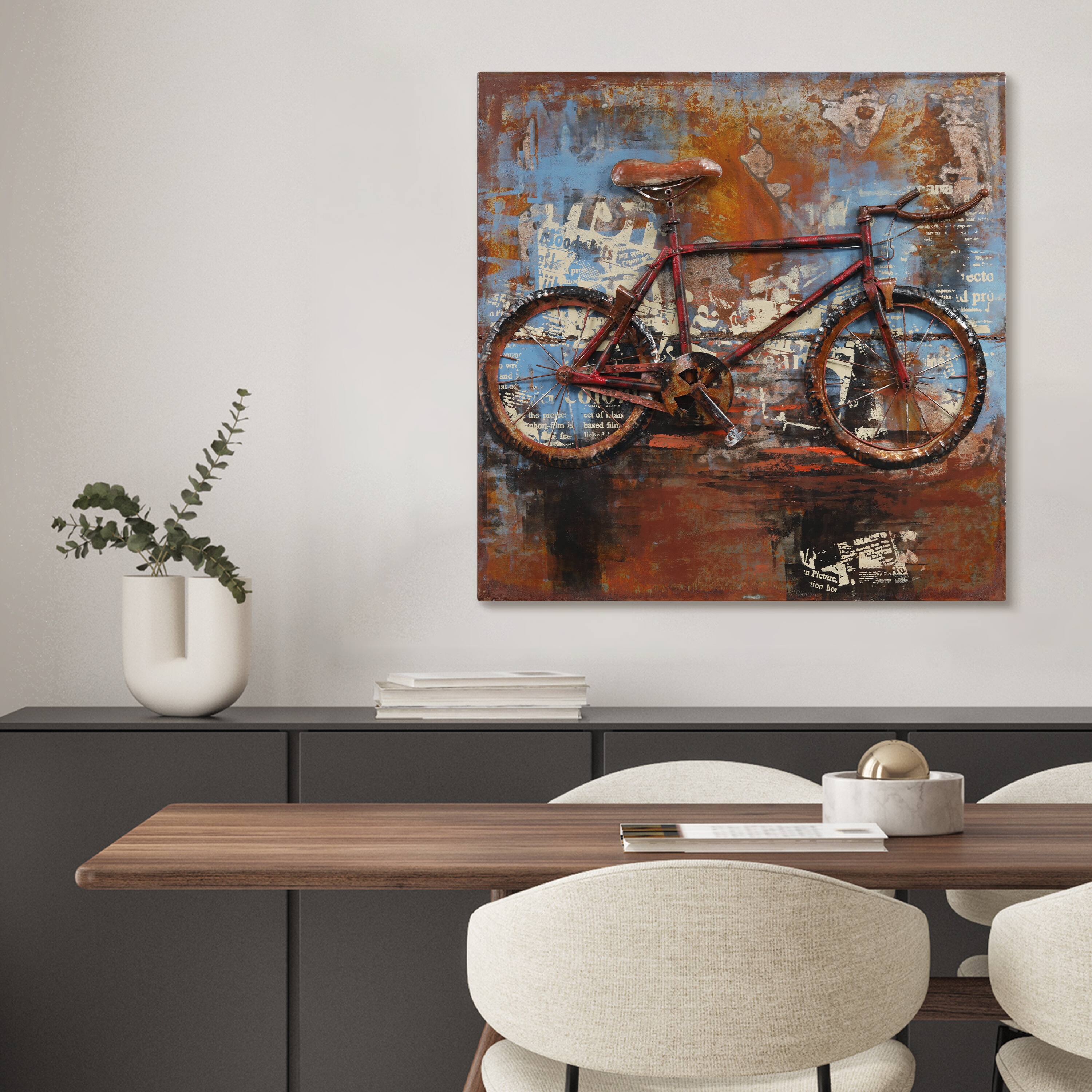 Empire Art Direct 32" x 32" Biking Mixed Media 3D Iron Hand Painted Dimensional Wall Sculpture