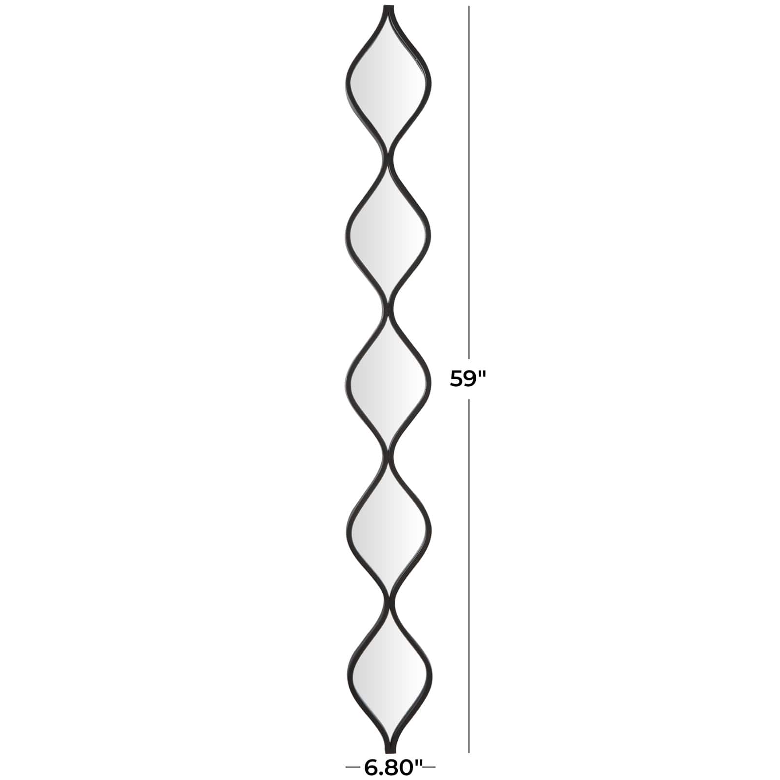 Black Metal Slim Stacked Chain 5 Layer Wall Mirror with Tear Drop Pattern 7" x 1" x 59"