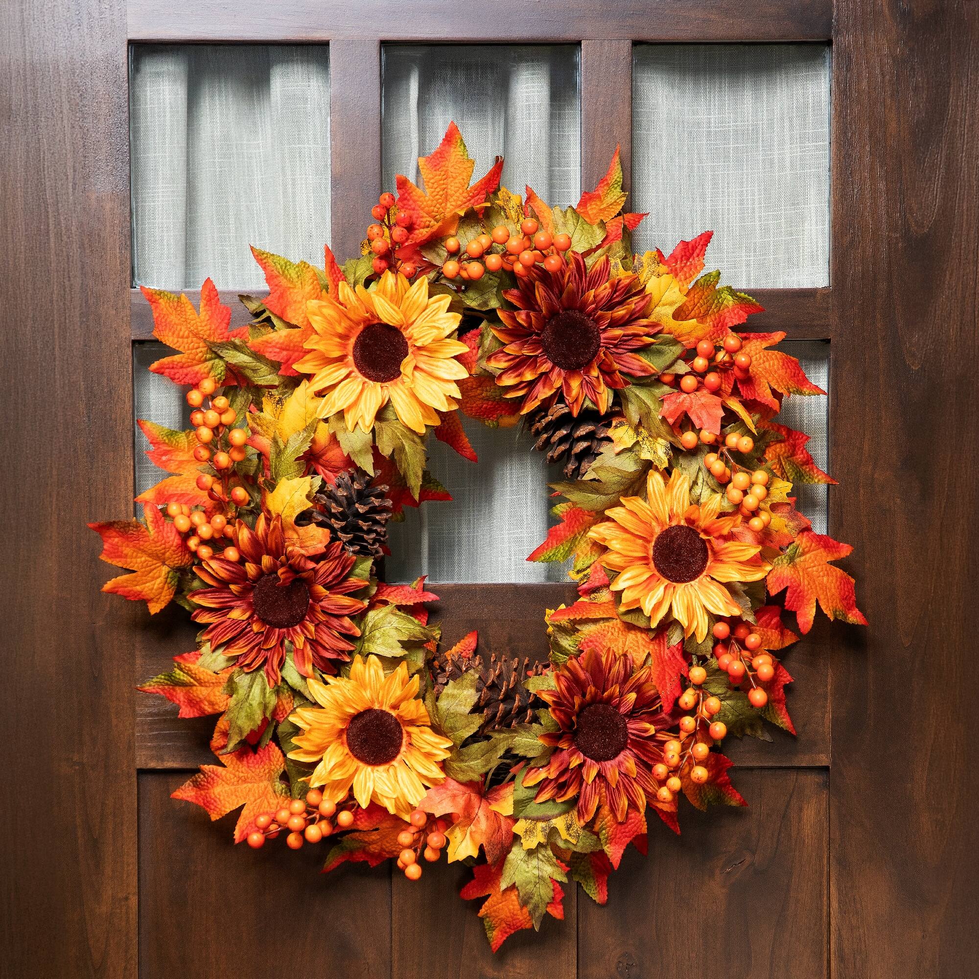 24" Sunflower & Pinecone Fall Wreath